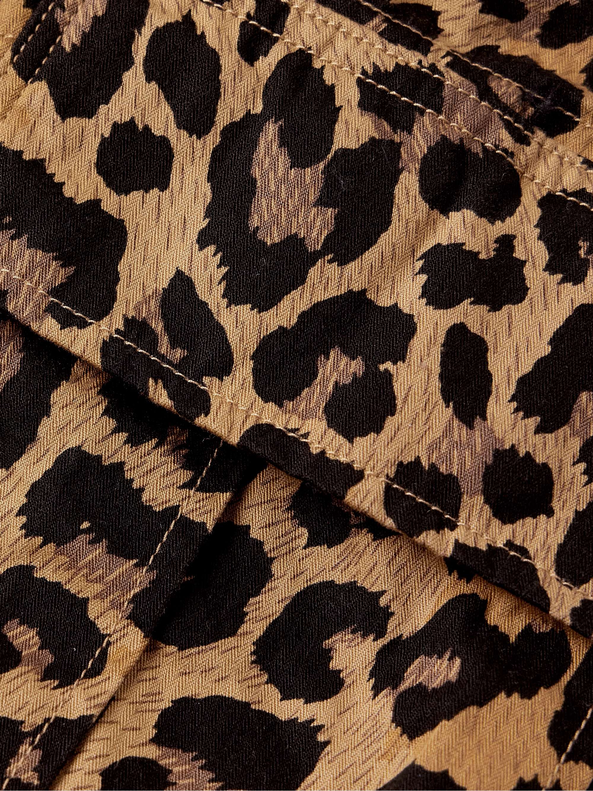 Wide-Leg Leopard-Print Herringbone Cotton Cargo Trousers view