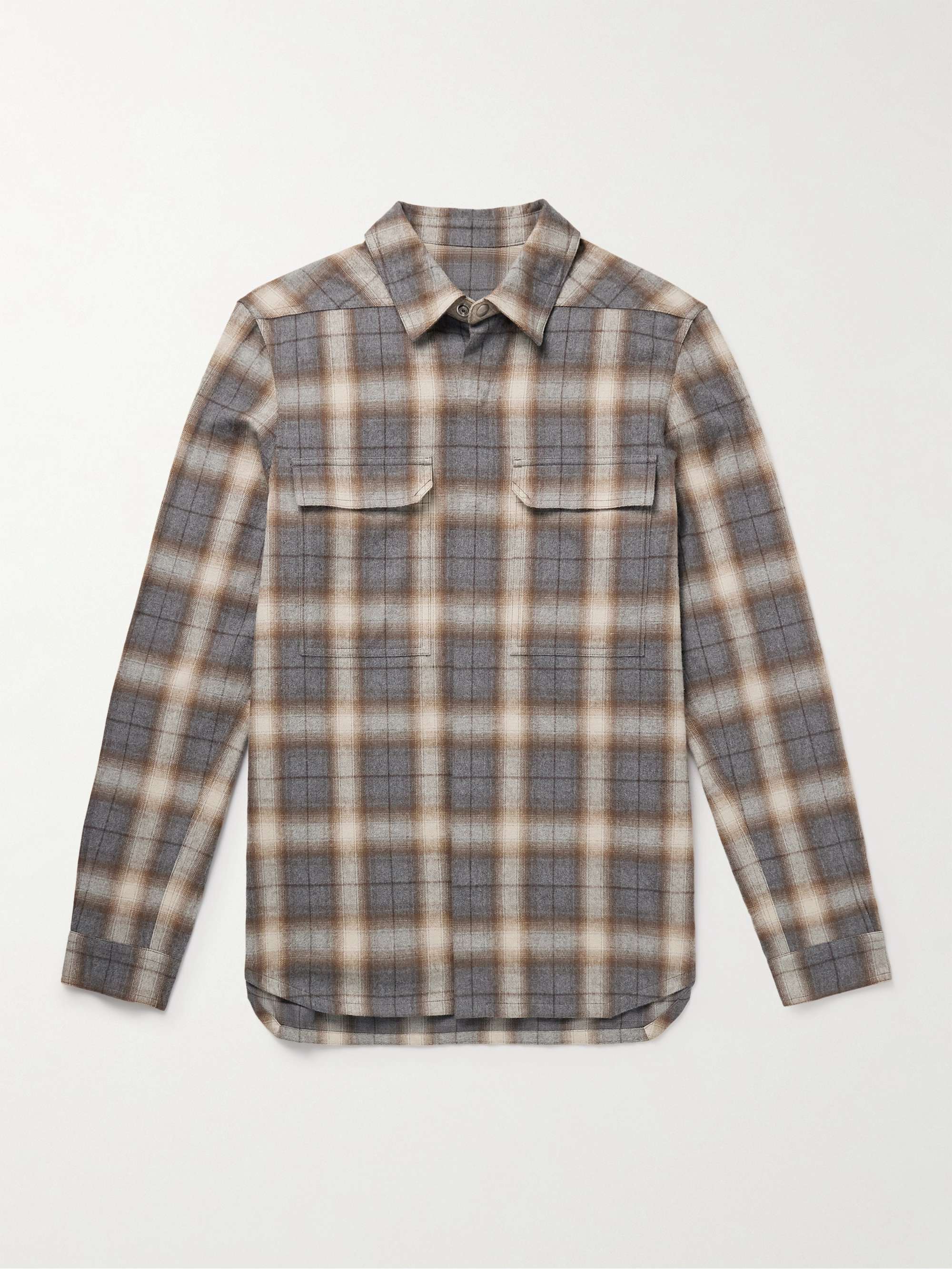 Webbing-Trimmed Checked Cotton-Flannel Overshirt view