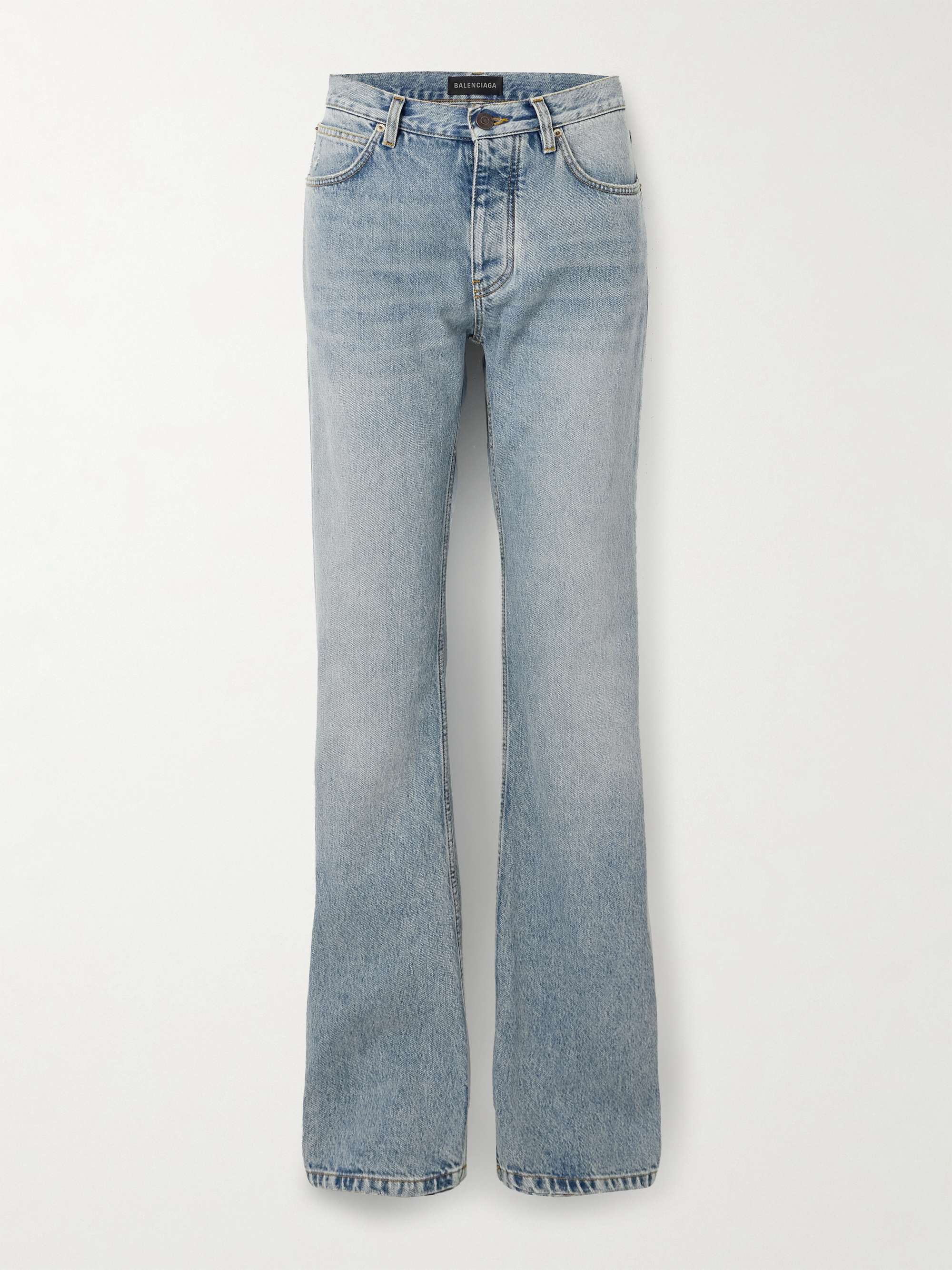Distressed mid-rise straight-leg jeans view