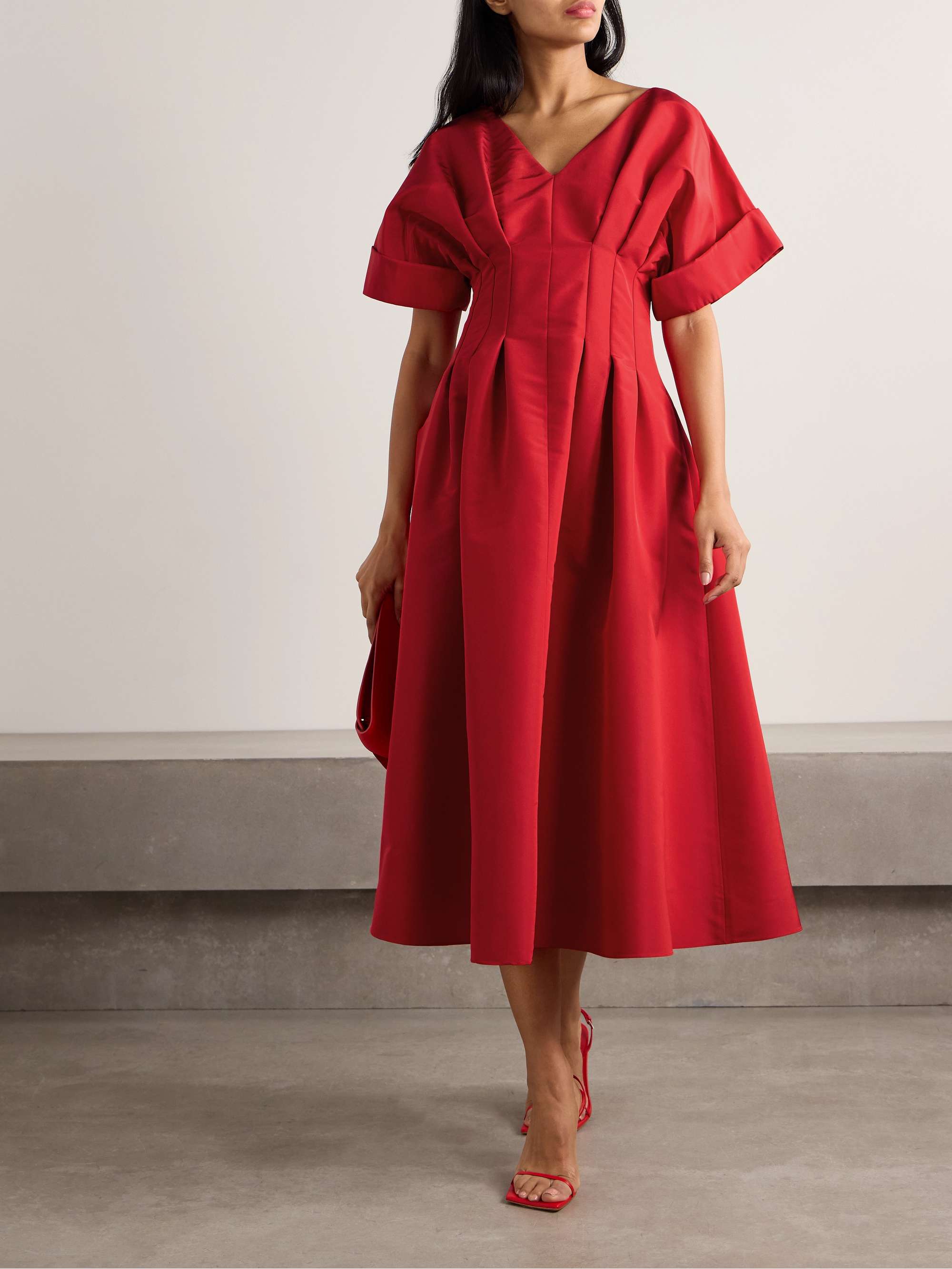 Pleated silk-faille midi dress view