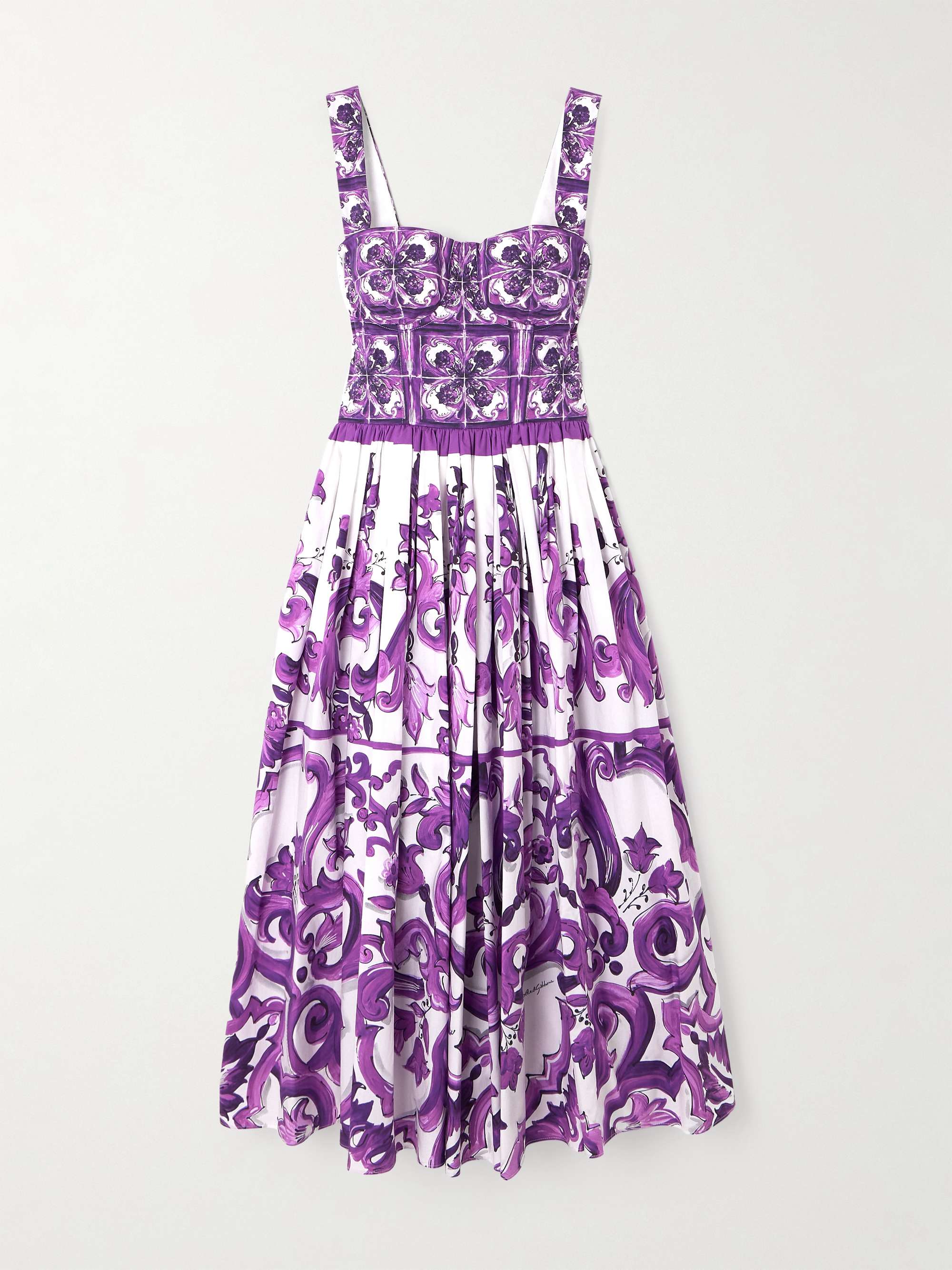 Pleated printed cotton-poplin midi dress view