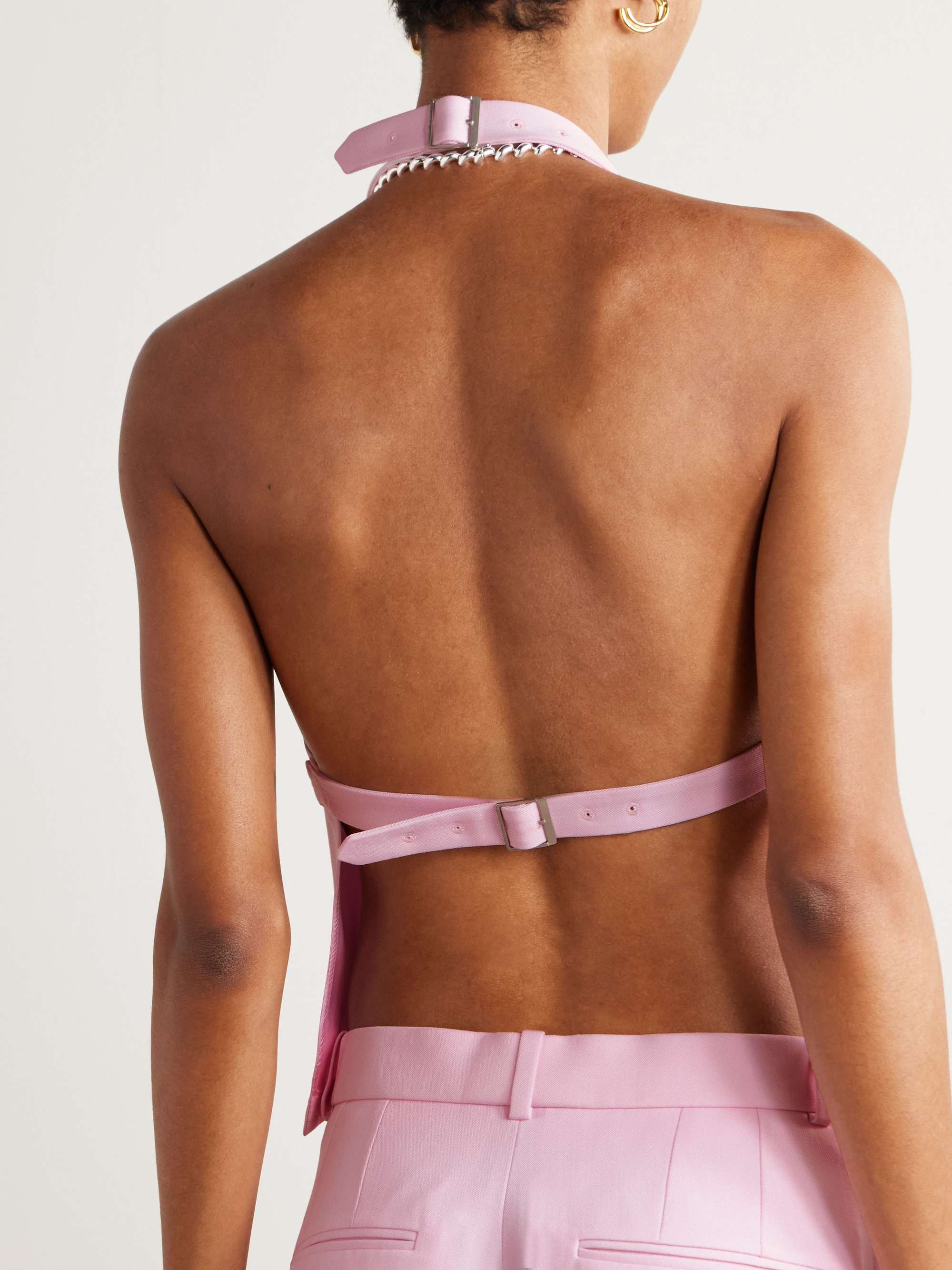 Open-back grain de poudre wool halterneck top view