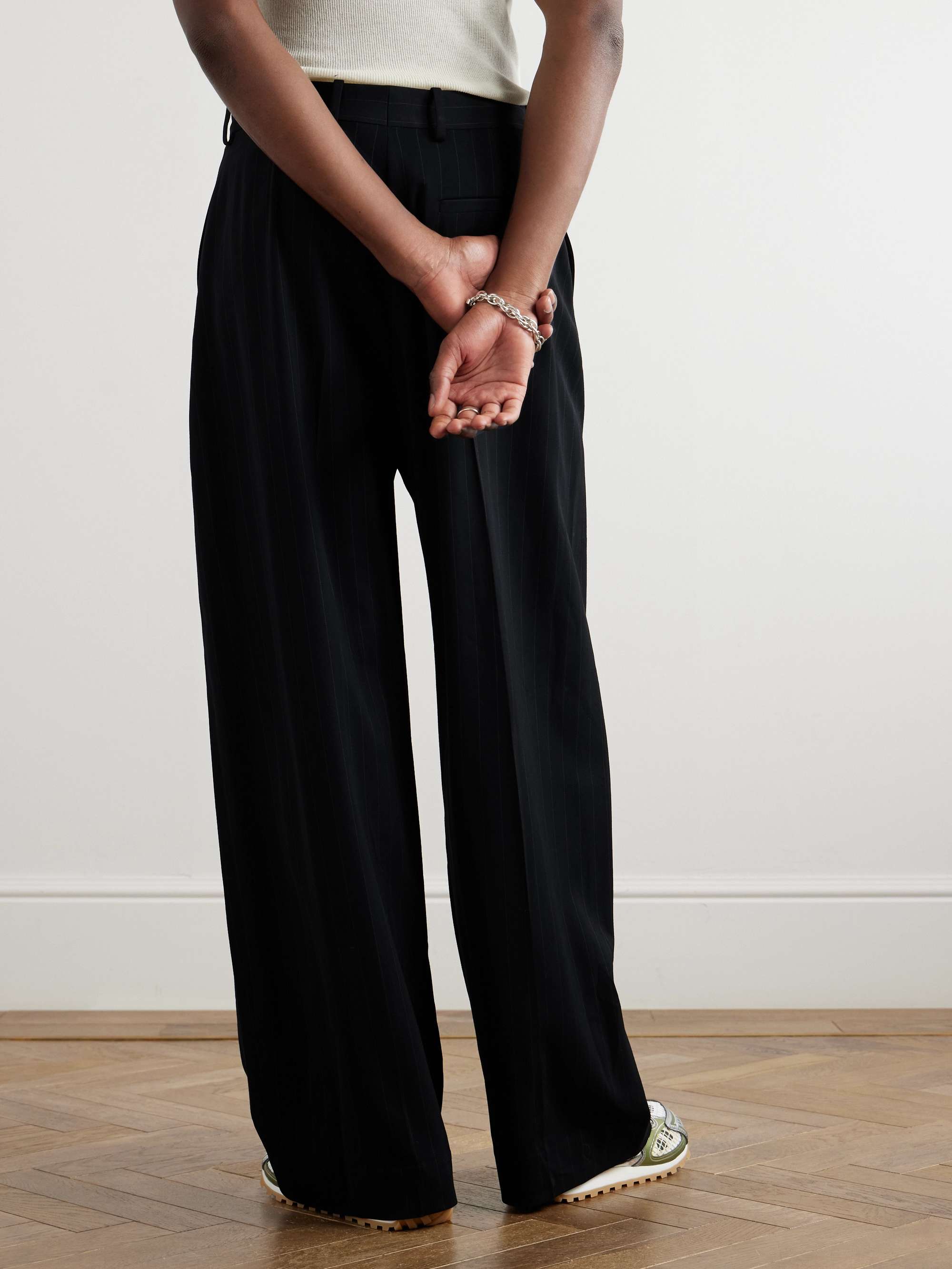 Wide-Leg Pinstriped Twill Trousers view