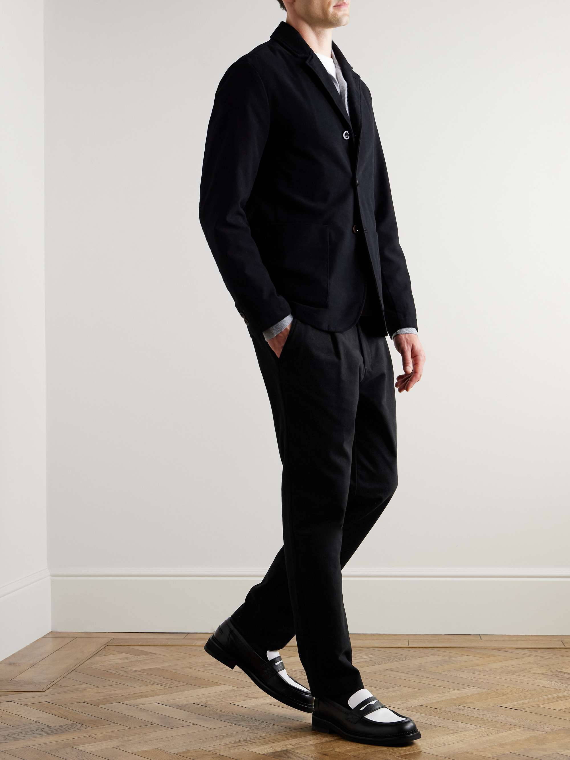 Daniel Tapered Pleated Organic Cotton-Blend Moleskin Trousers view