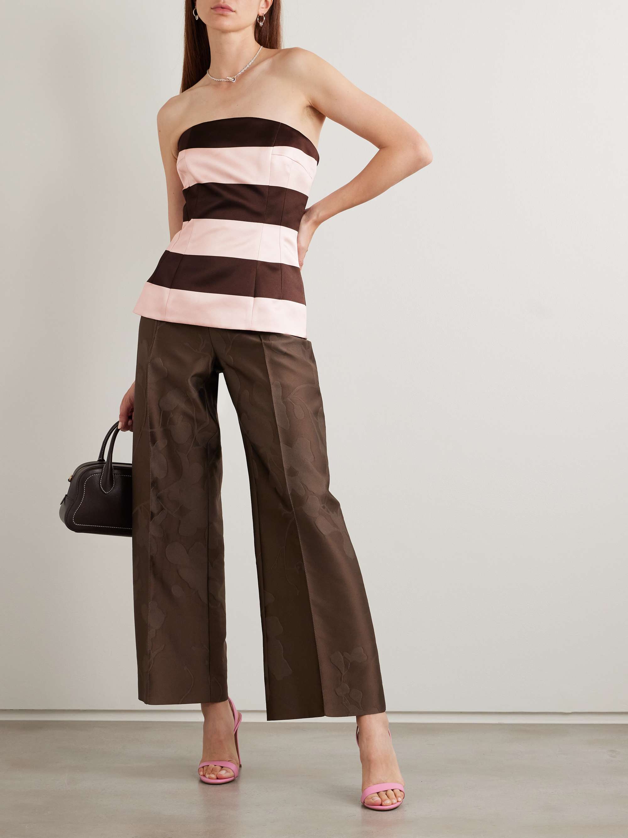 Kerina striped strapless duchesse-satin top view