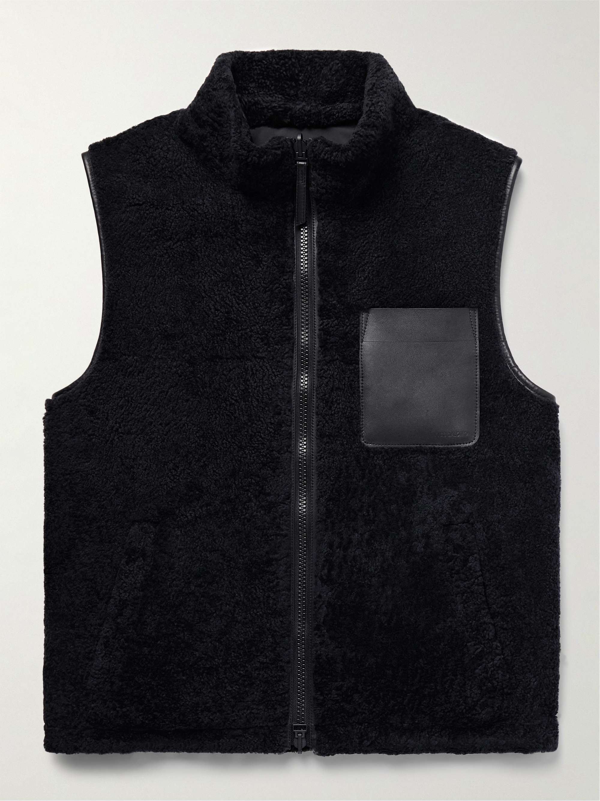 Reversible Leather-Trimmed Shearling and Shell Gilet view