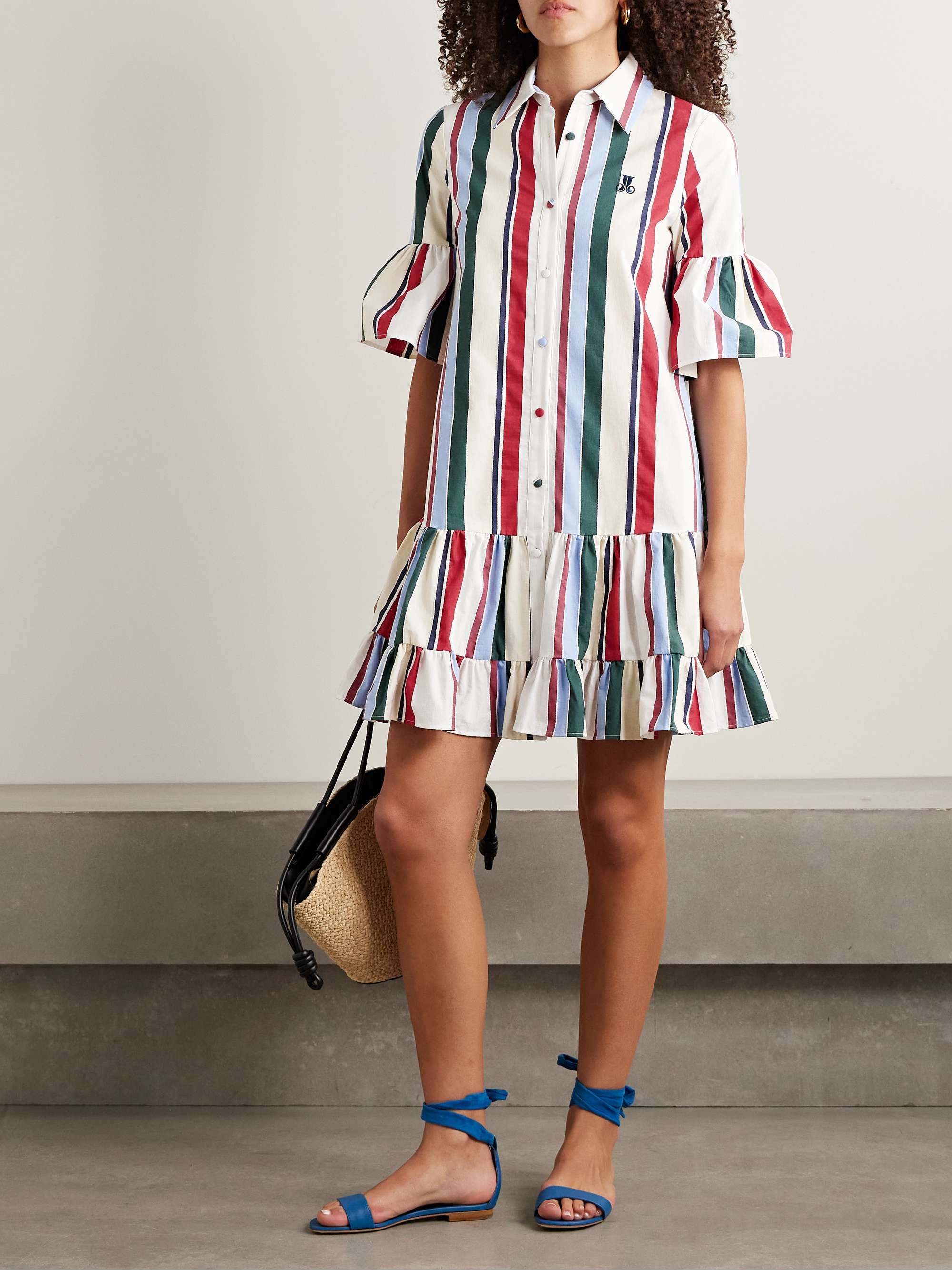 Choux ruffled striped cotton-blend mini dress view