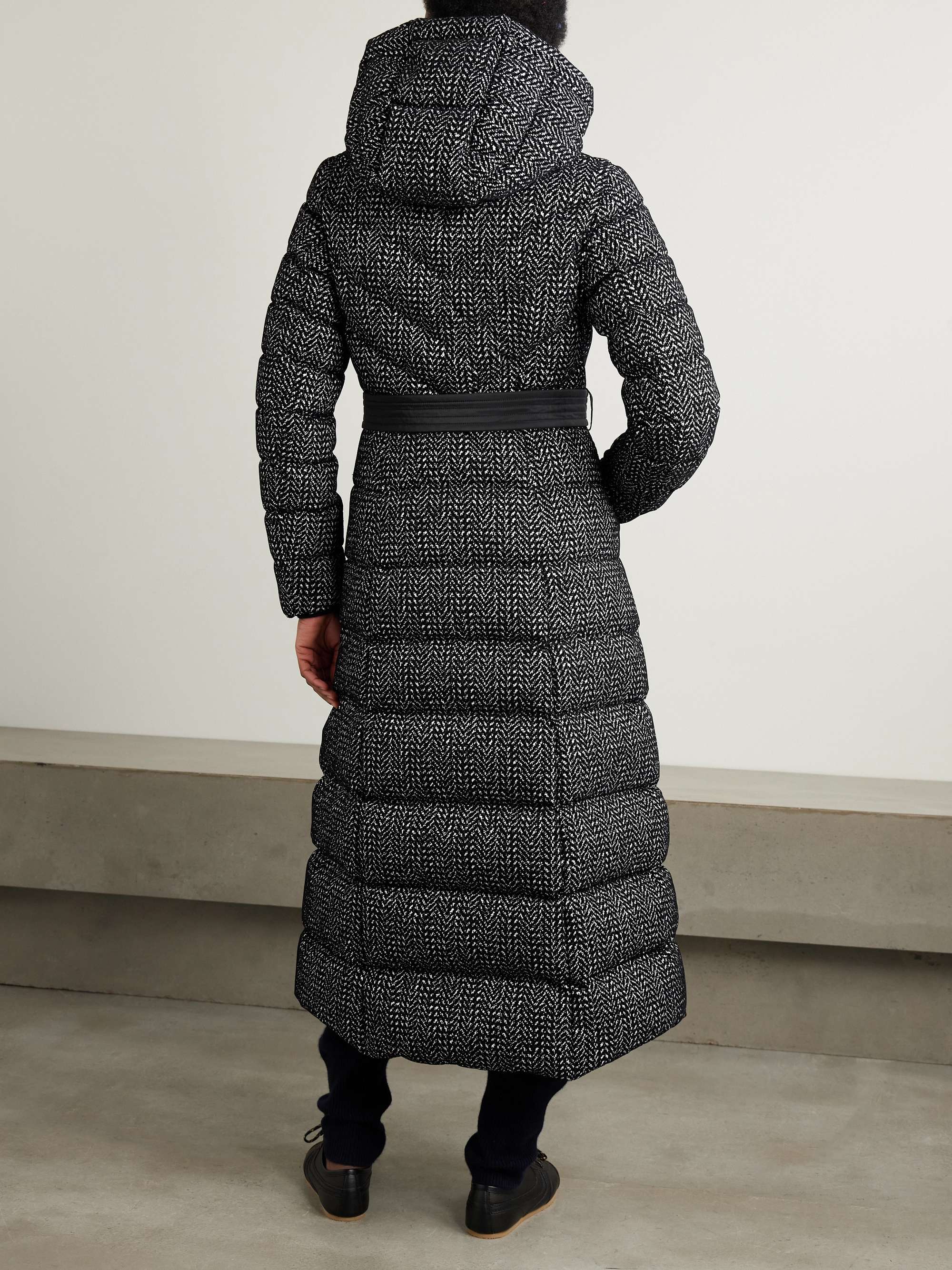 Calina-FLP hooded belted flocked quilted shell down coat view