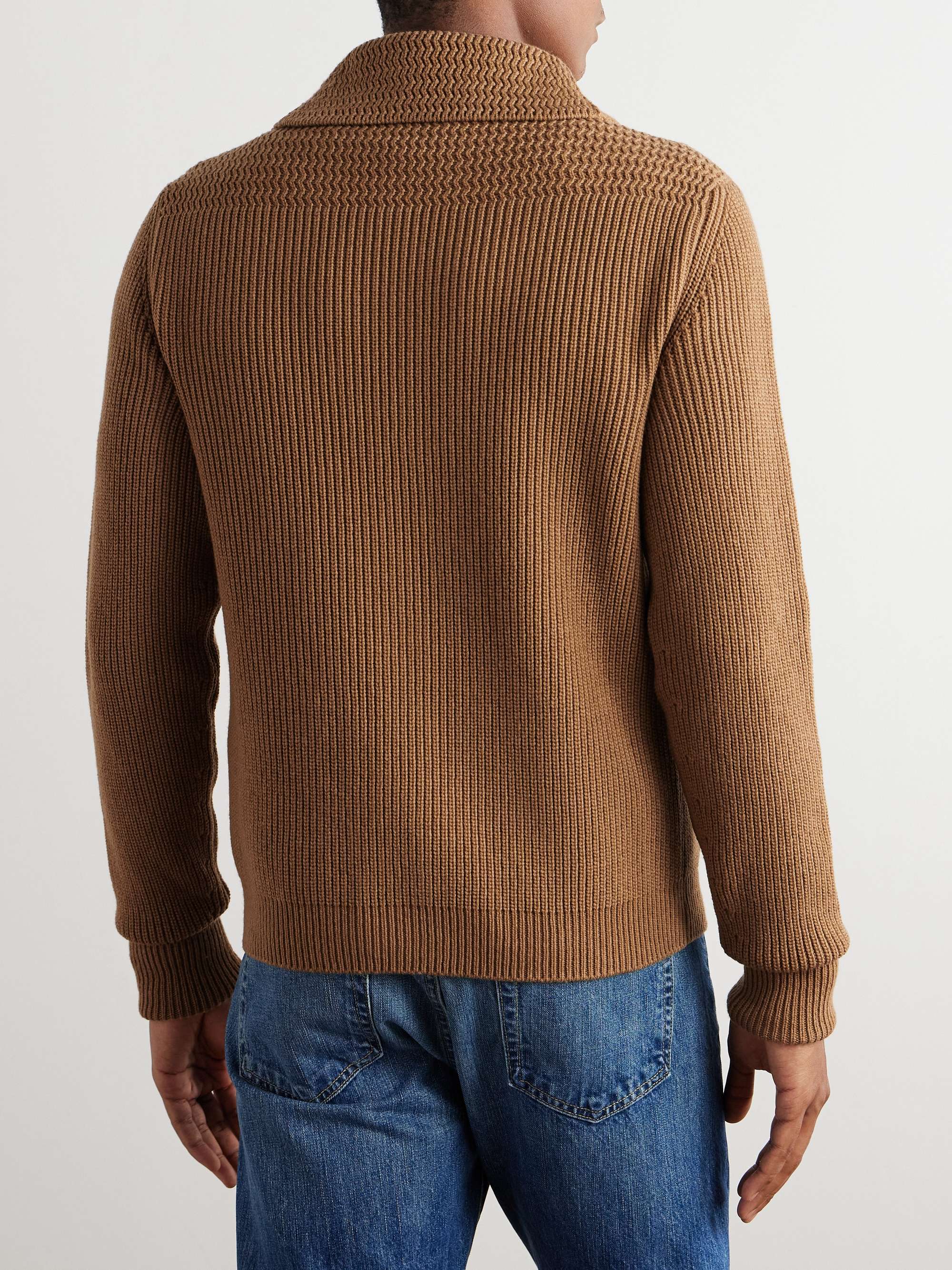 Slim-Fit Shawl-Collar Ribbed Cashmere Cardigan view