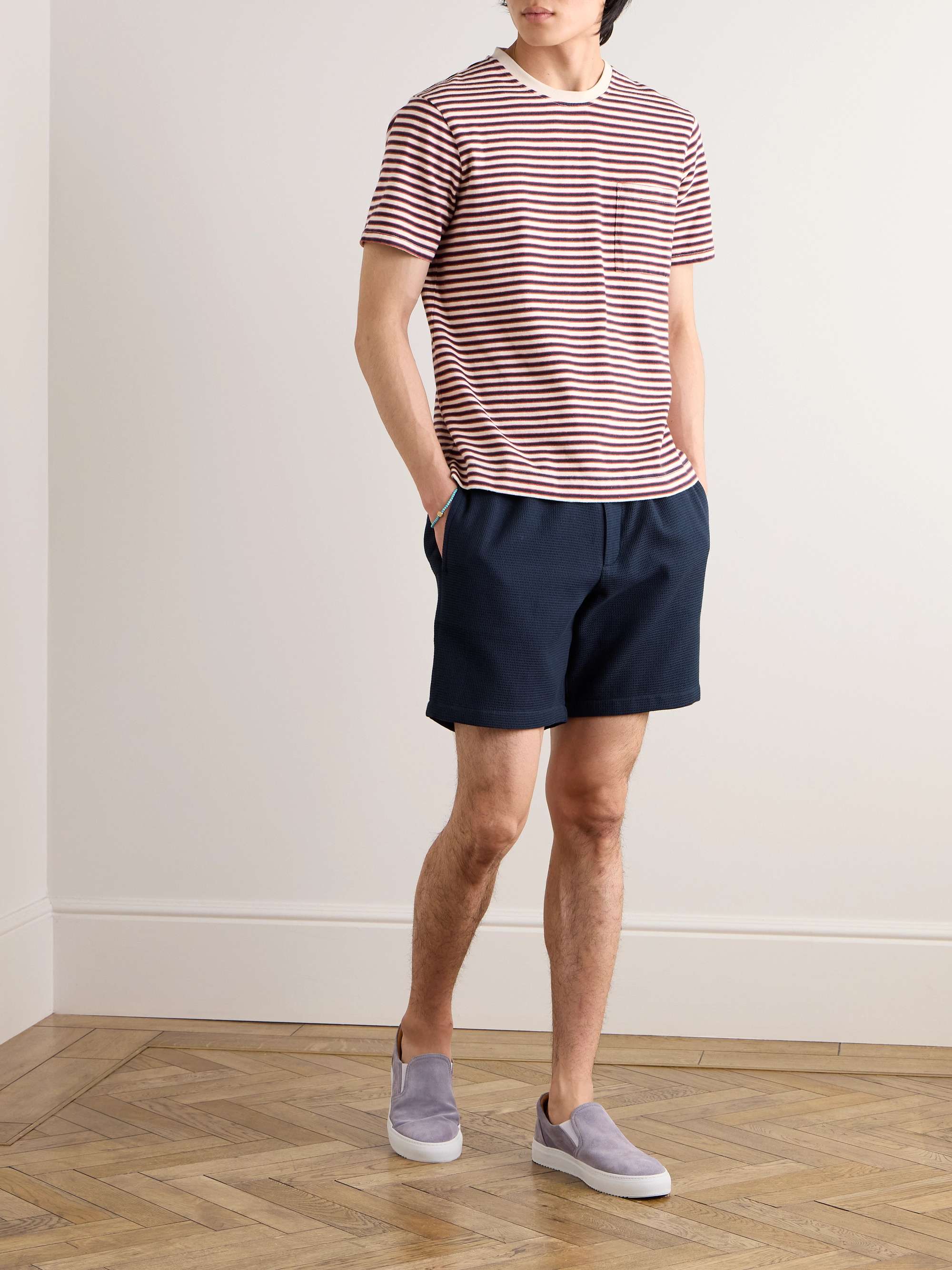 Straight-Leg Waffle-Knit Organic Cotton Drawstring Shorts view