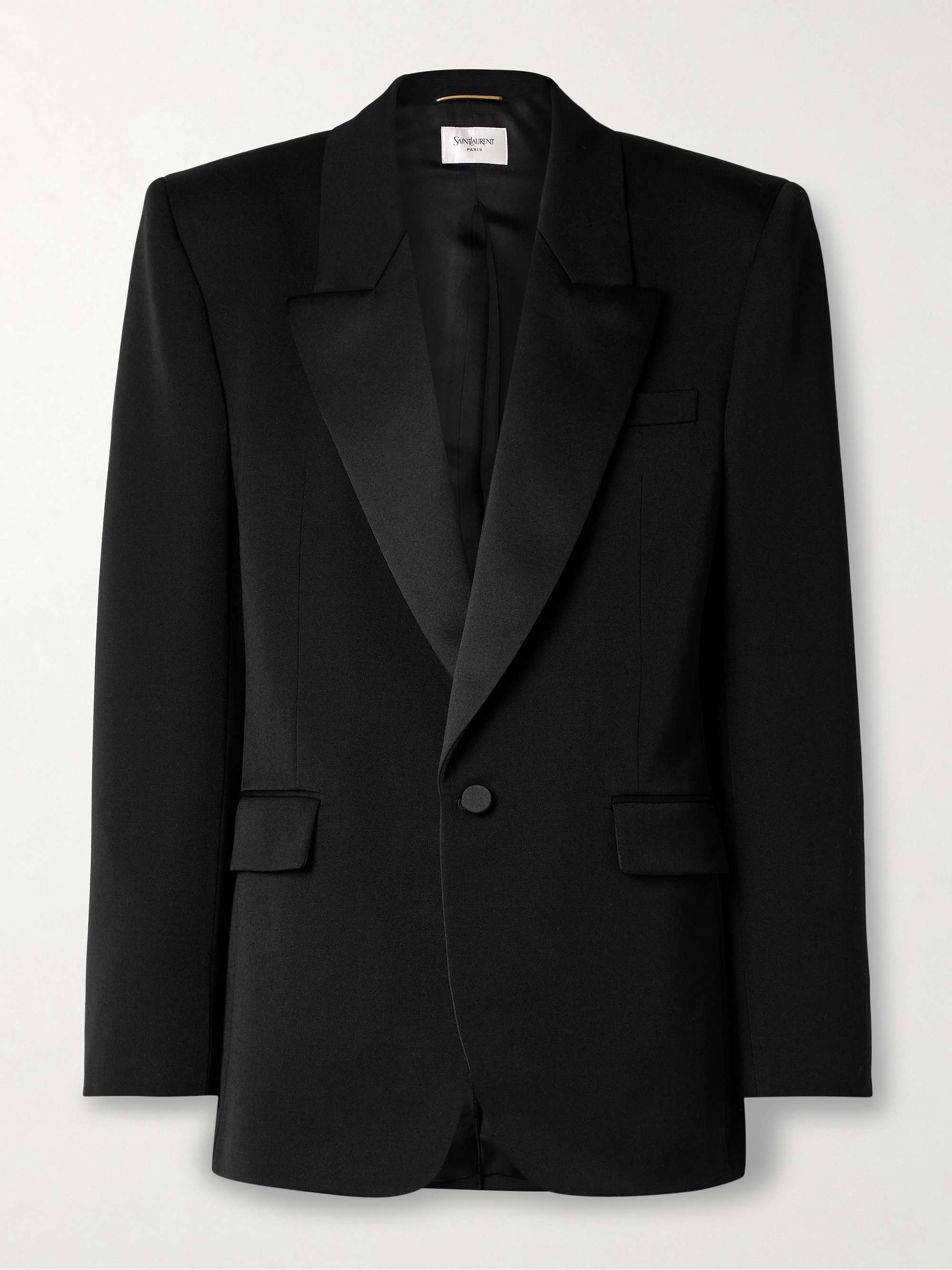 Satin-trimmed wool blazer view