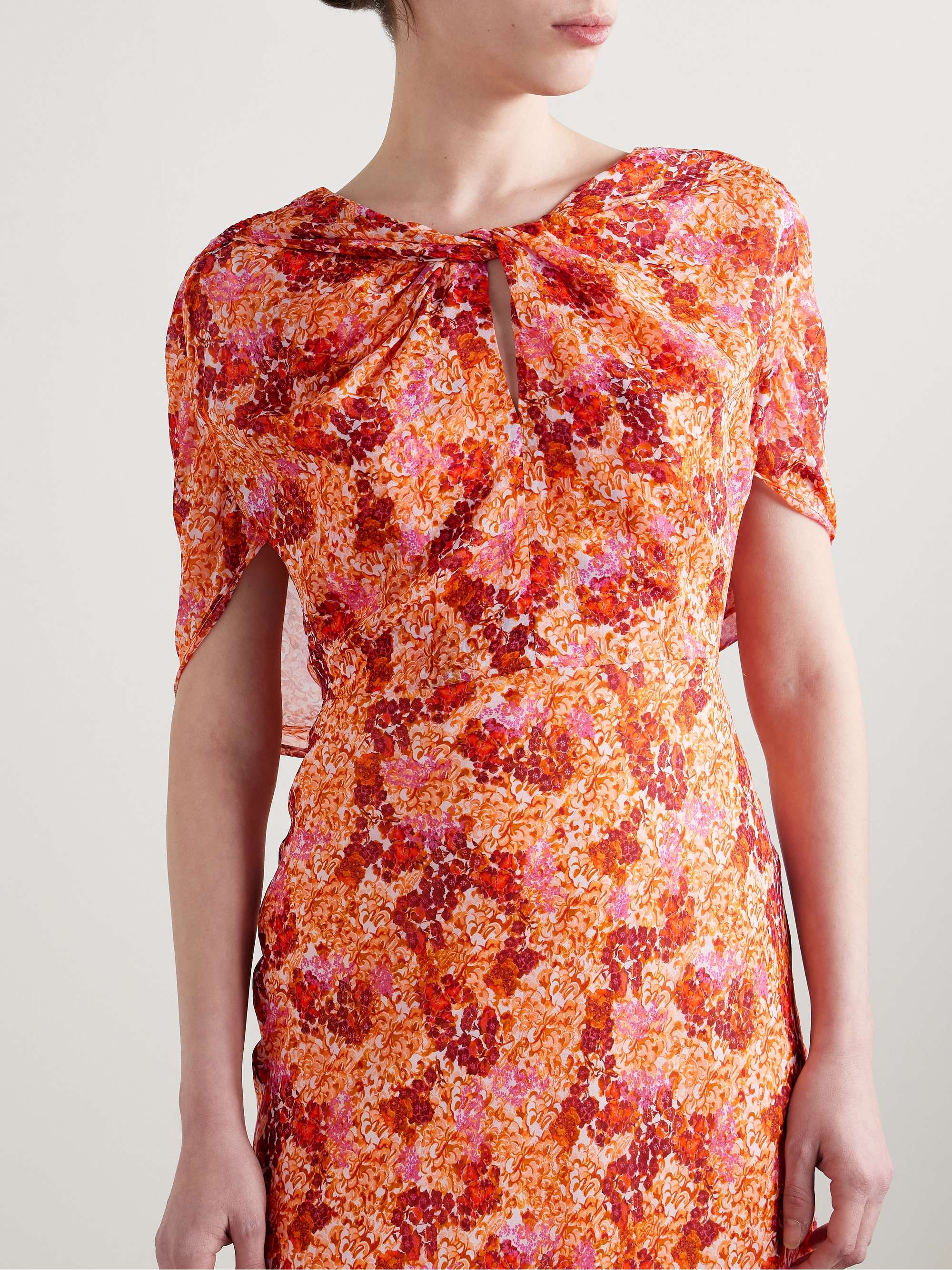 Claudia cape-effect floral-print silk-georgette gown view