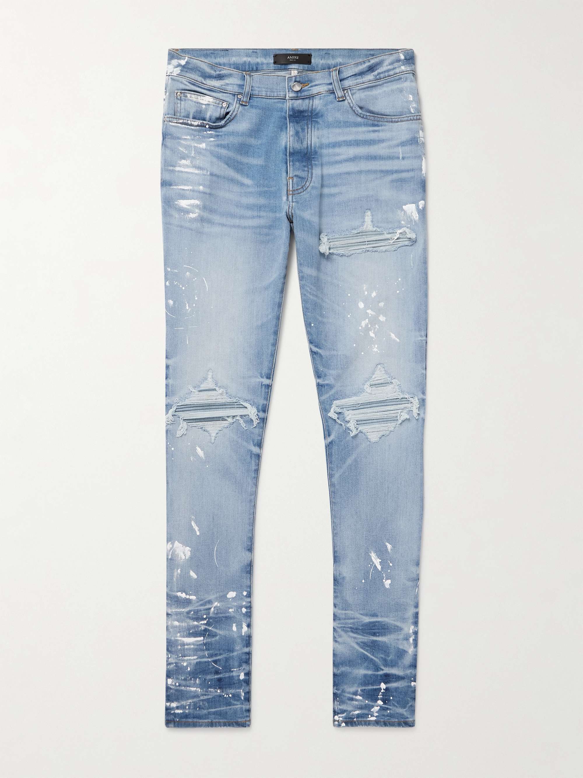 MX1 Slim-Fit Straight-Leg Panelled Distressed Paint-Splattered Jeans view