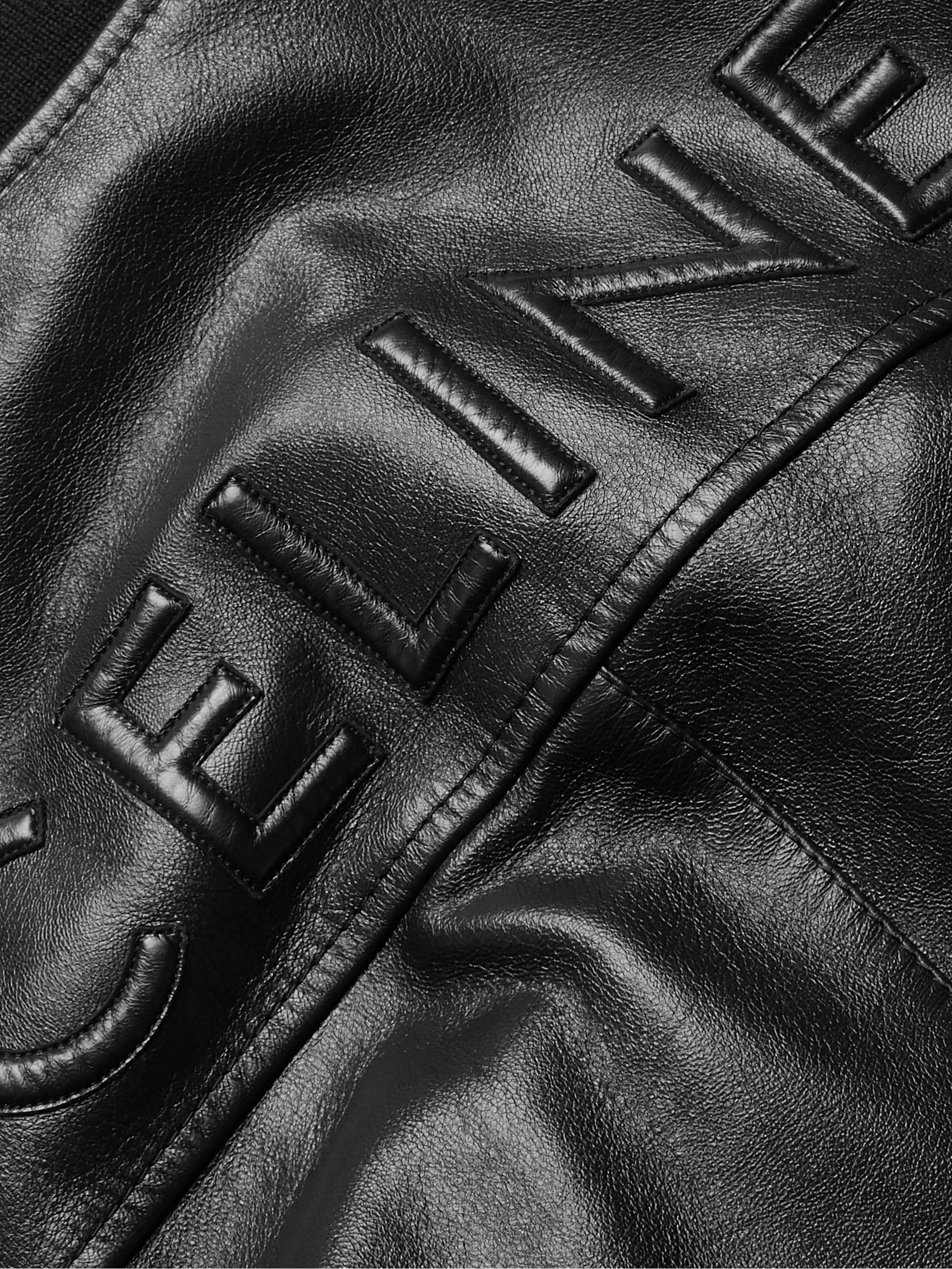 Logo-Embossed Leather Bomber Jacket view