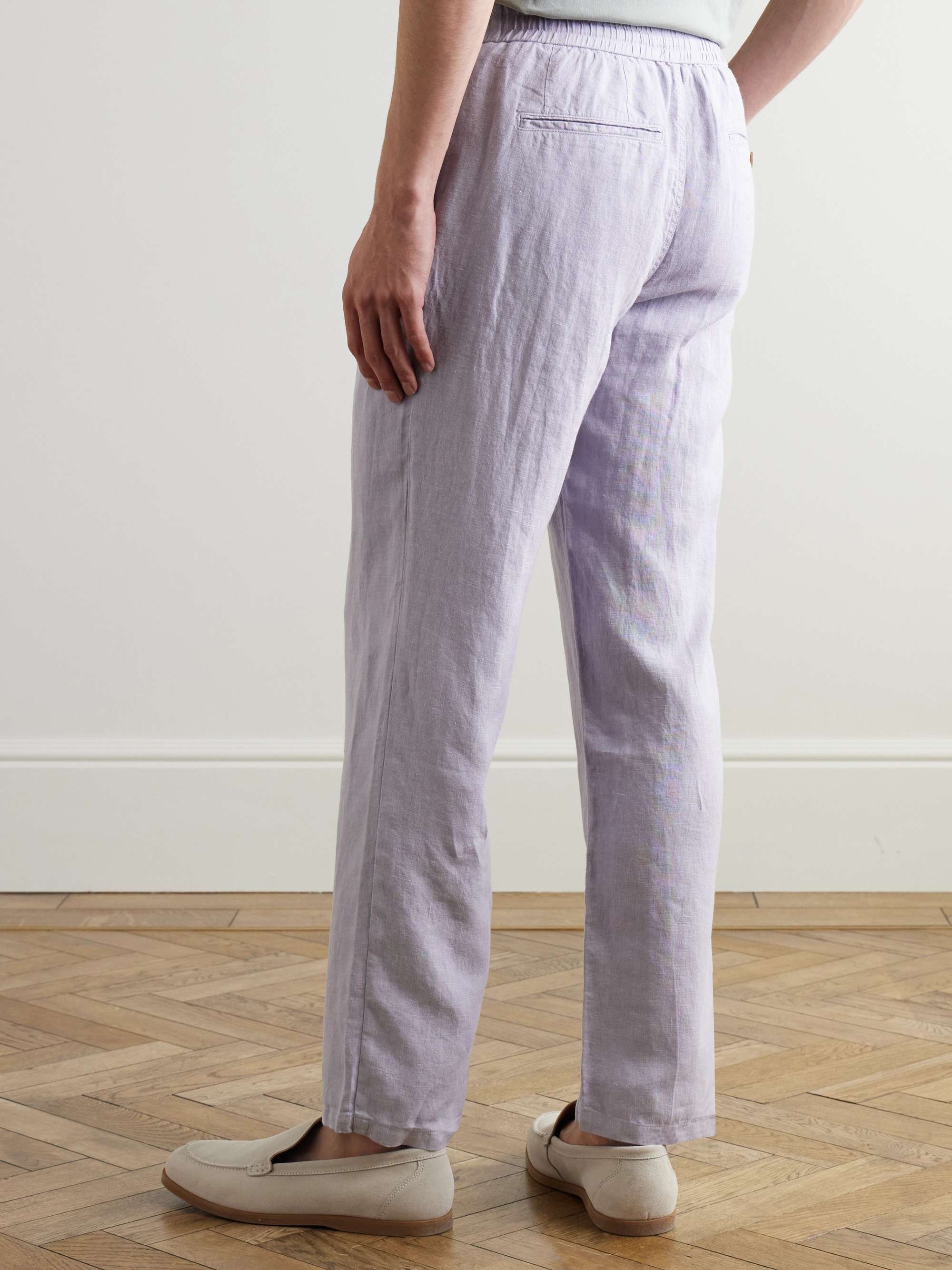 Edward Straight-Leg Garment-Dyed Linen Drawstring Trousers view
