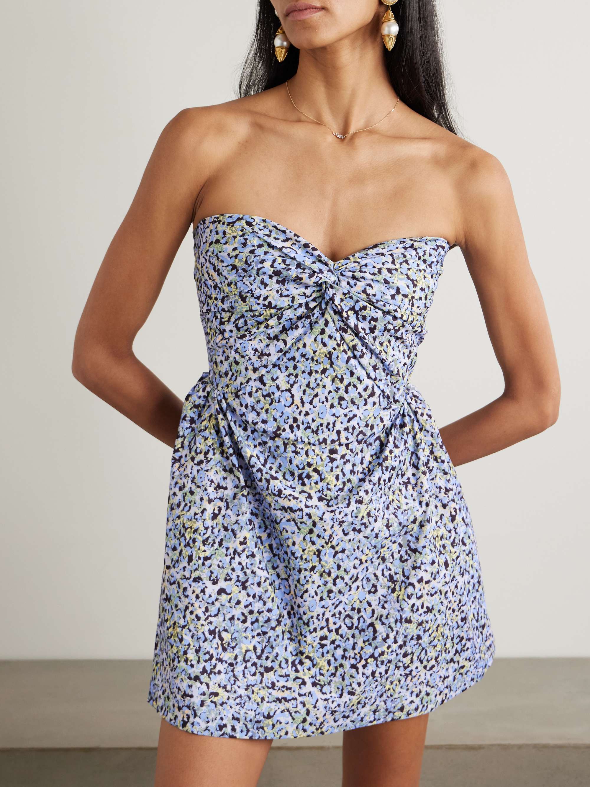 Rossy strapless gathered printed twill mini dress view