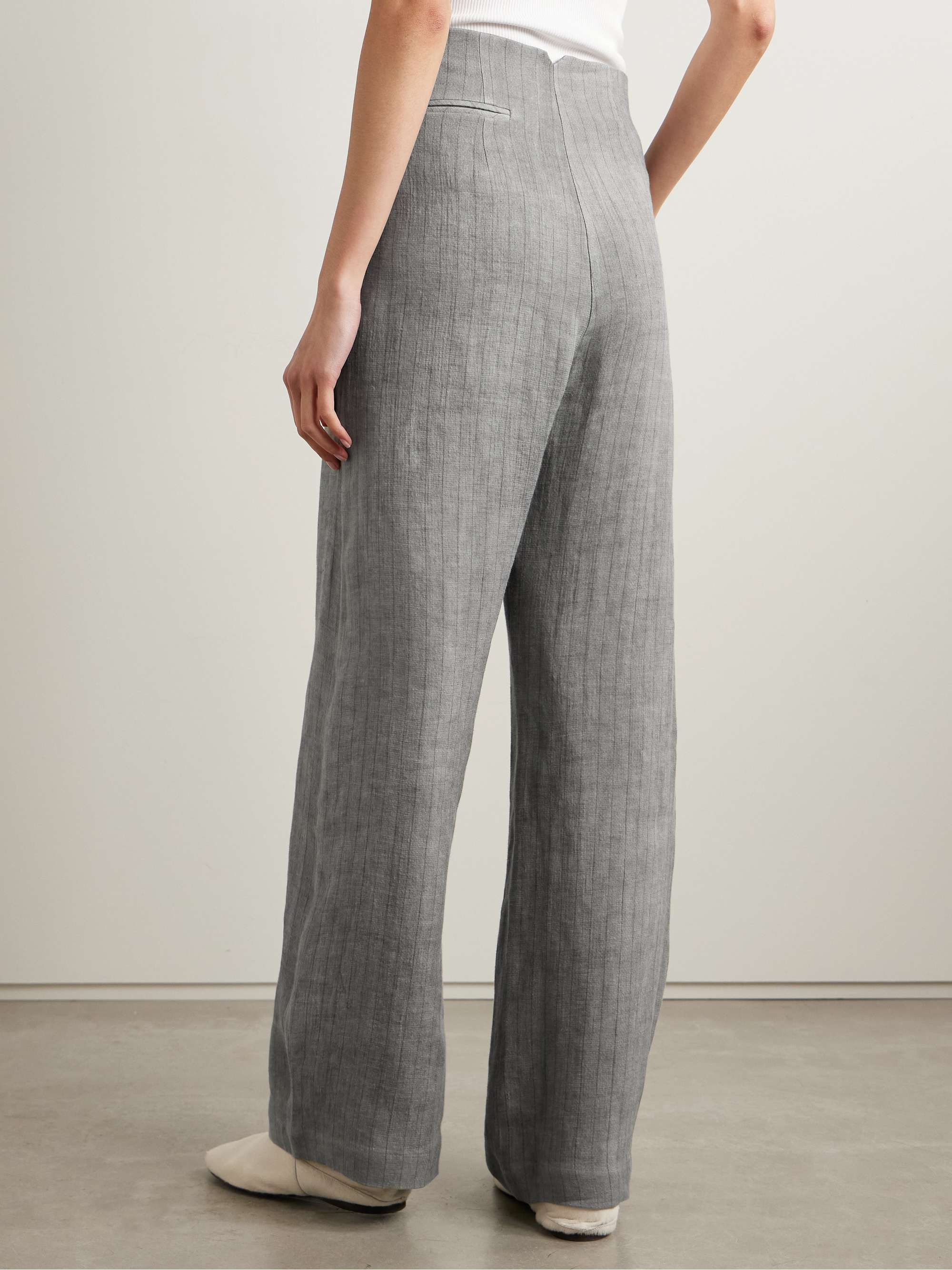Lupe pleated striped linen wide-leg pants view