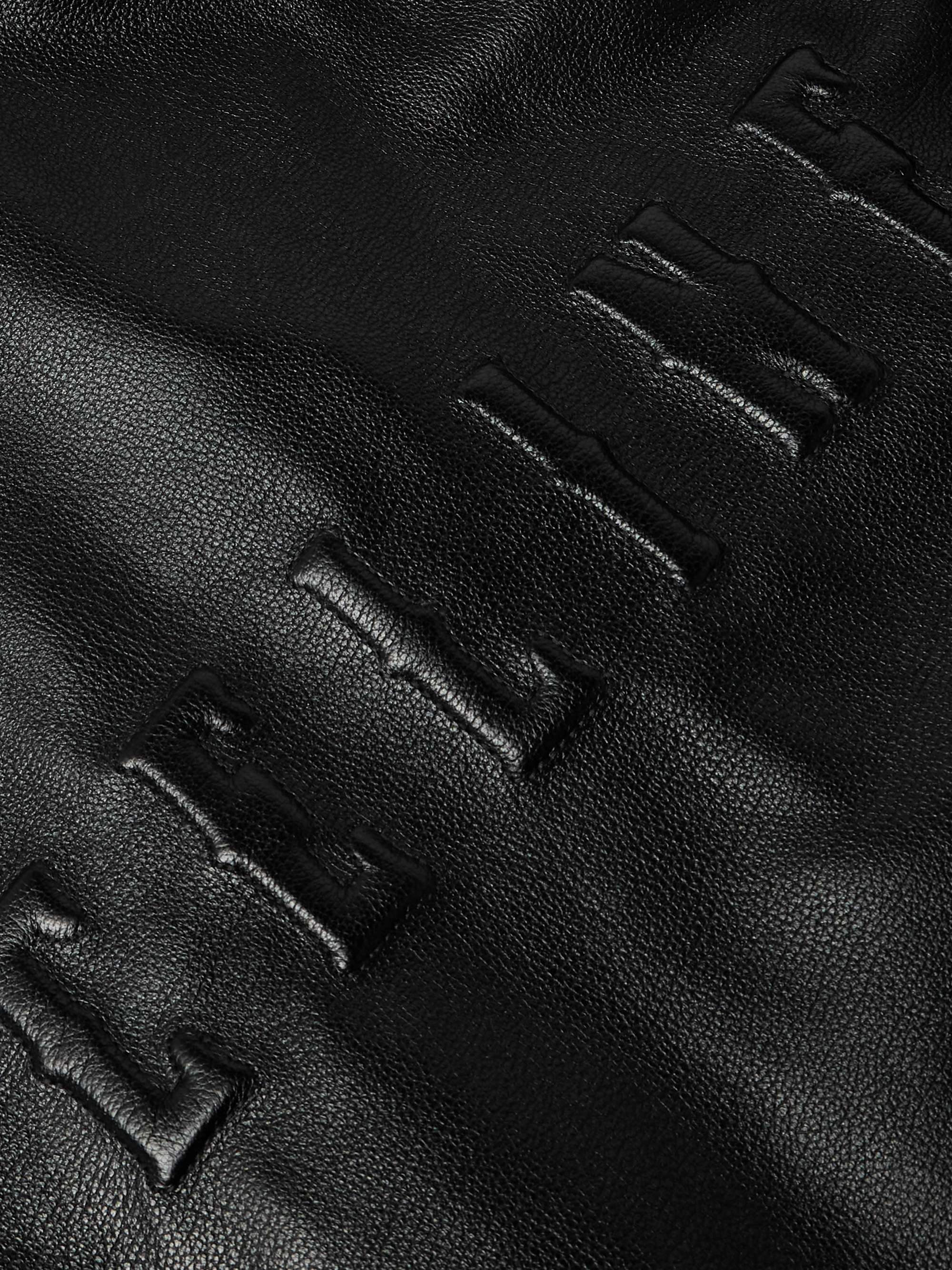 Logo-Embossed Full-Grain Leather Hooded Bomber Jacket view