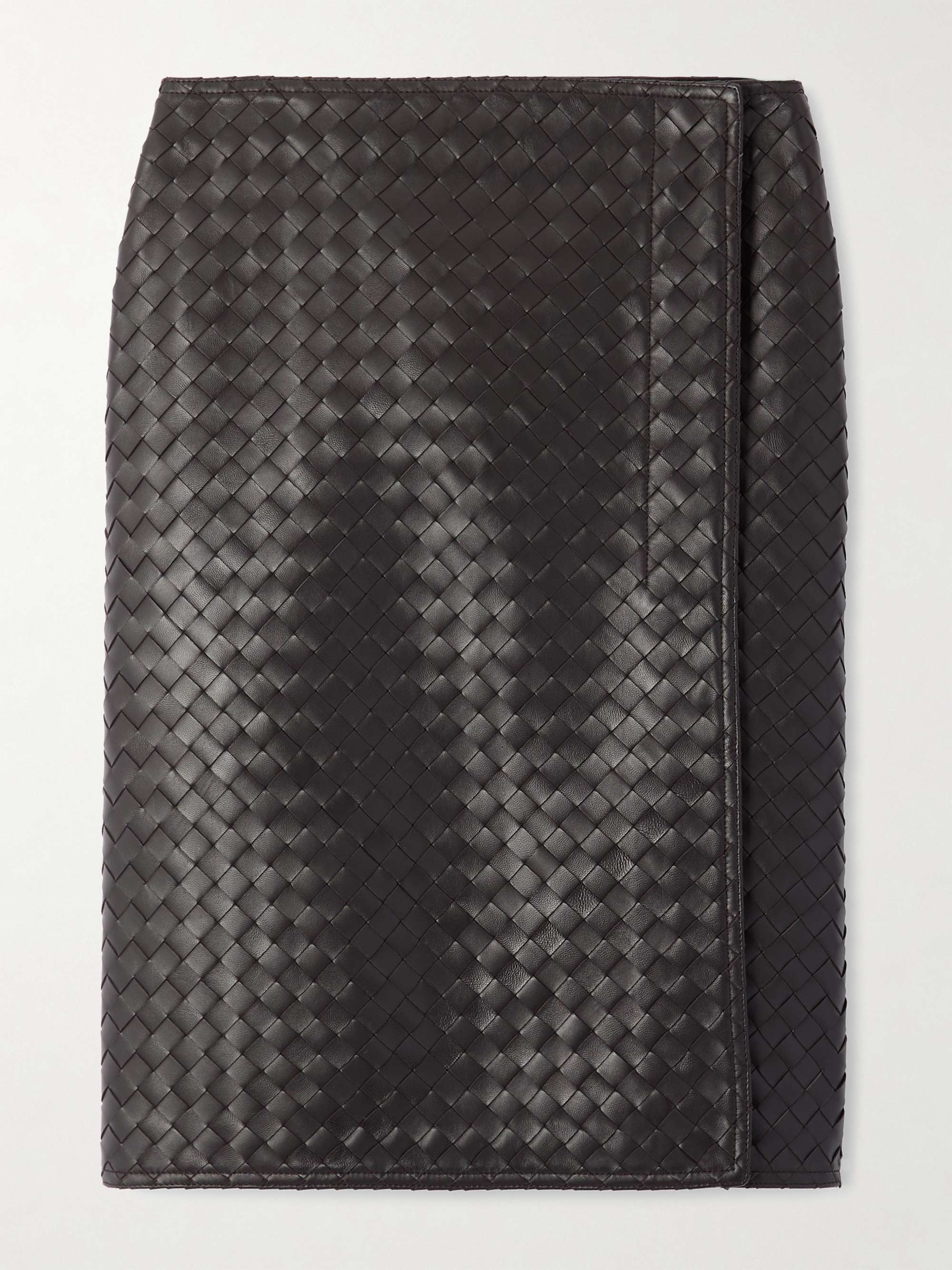 Intrecciato leather midi wrap skirt view