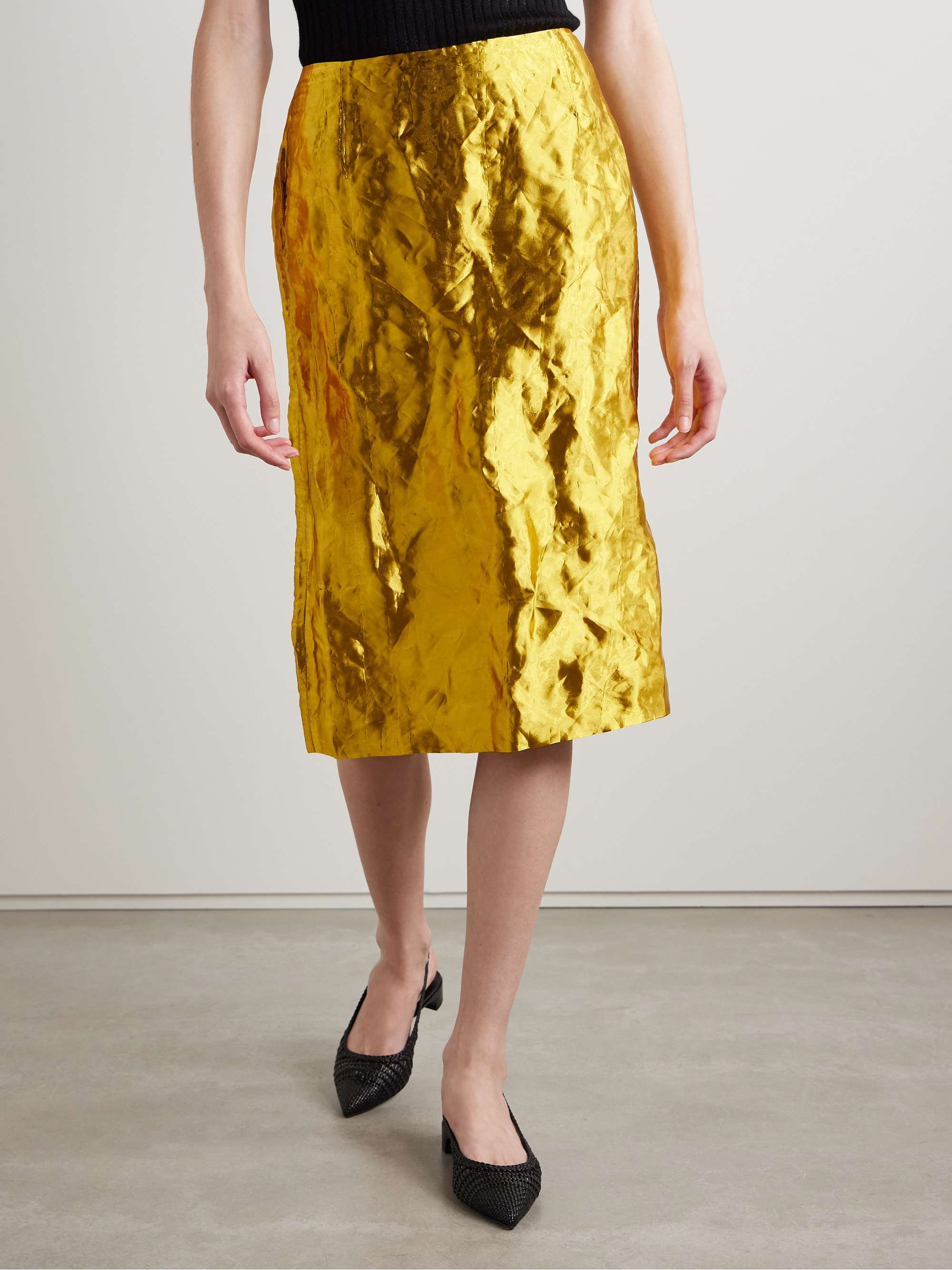 Manuela metallic crinkled-twill midi skirt view