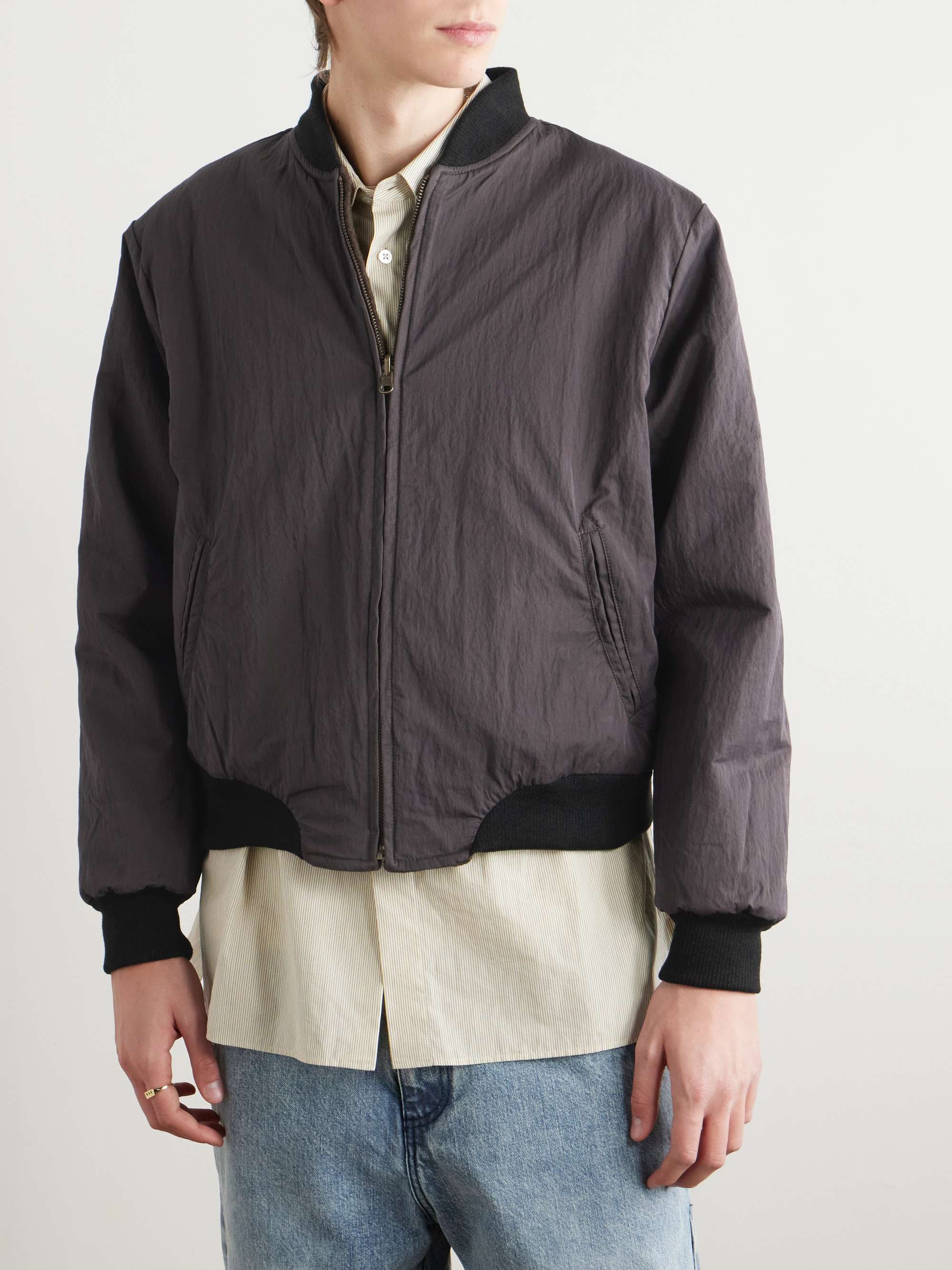 Reversible Fleece and Crinkled-Gabardine Bomber Jacket view