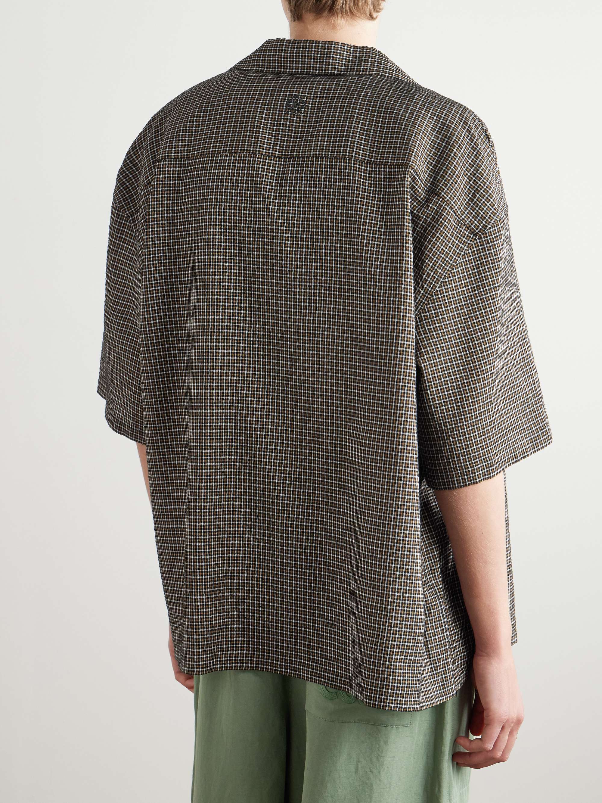 + Paula's Ibiza Convertible-Collar Checked Linen-Blend Shirt view