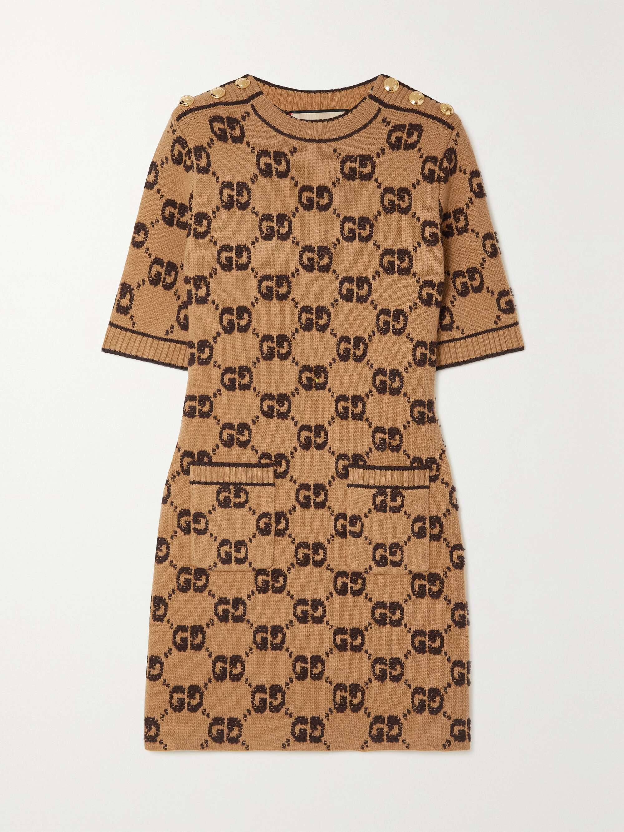 Embellished jacquard-knit wool dress view