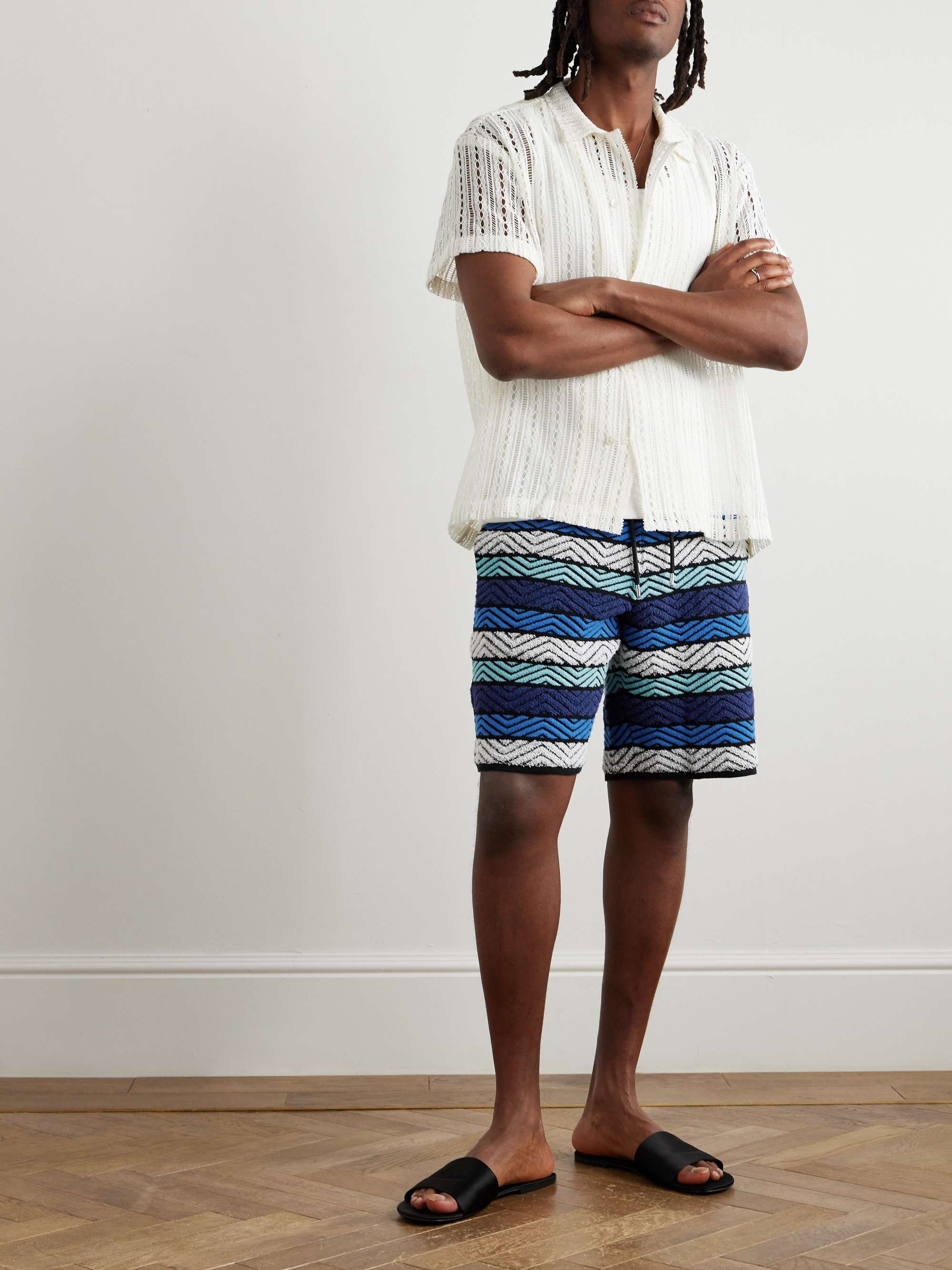 Straight-Leg Striped Cotton-Blend Bouclé Drawstring Shorts view