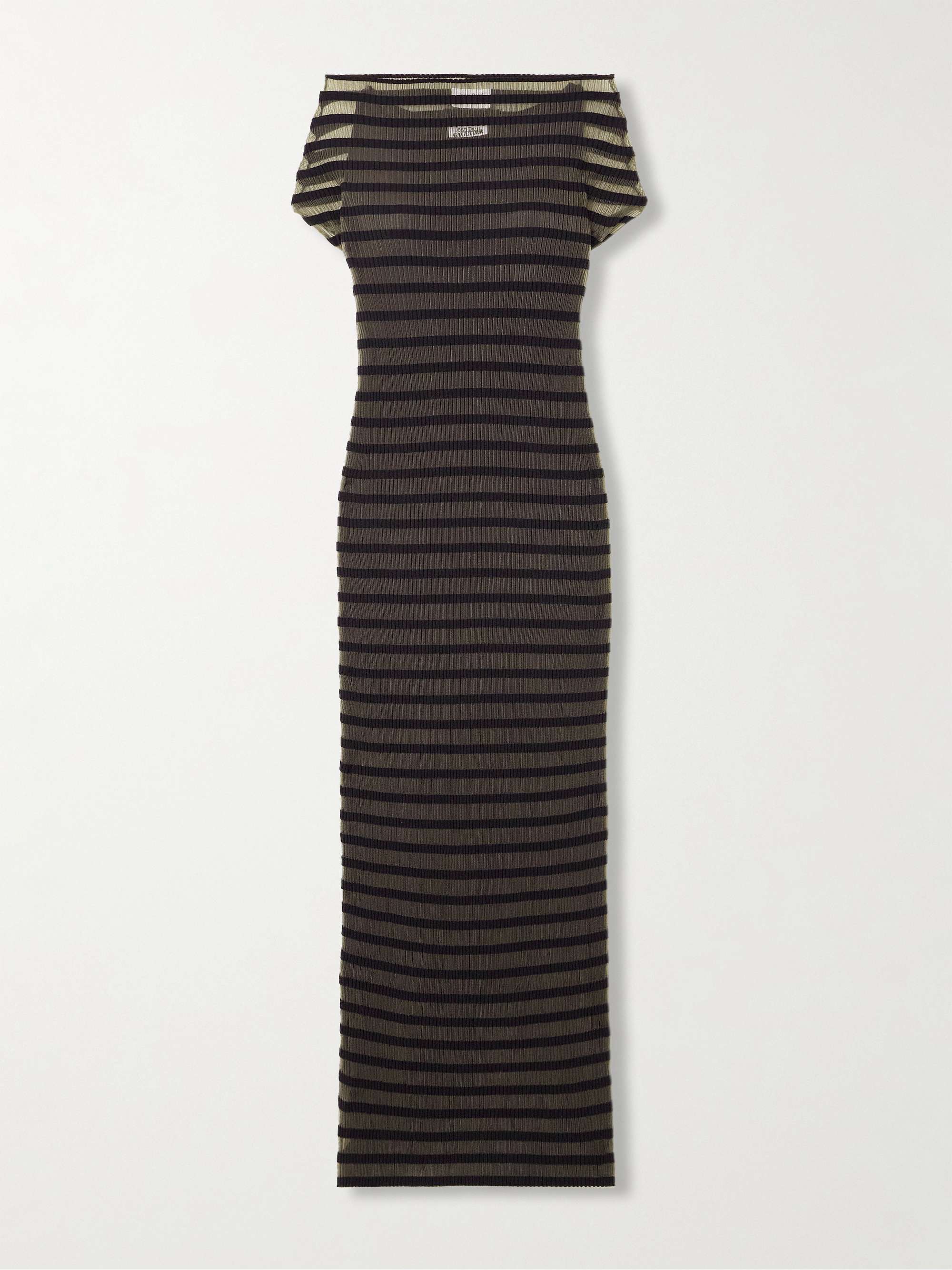 Layered striped ribbed mesh maxi dress view