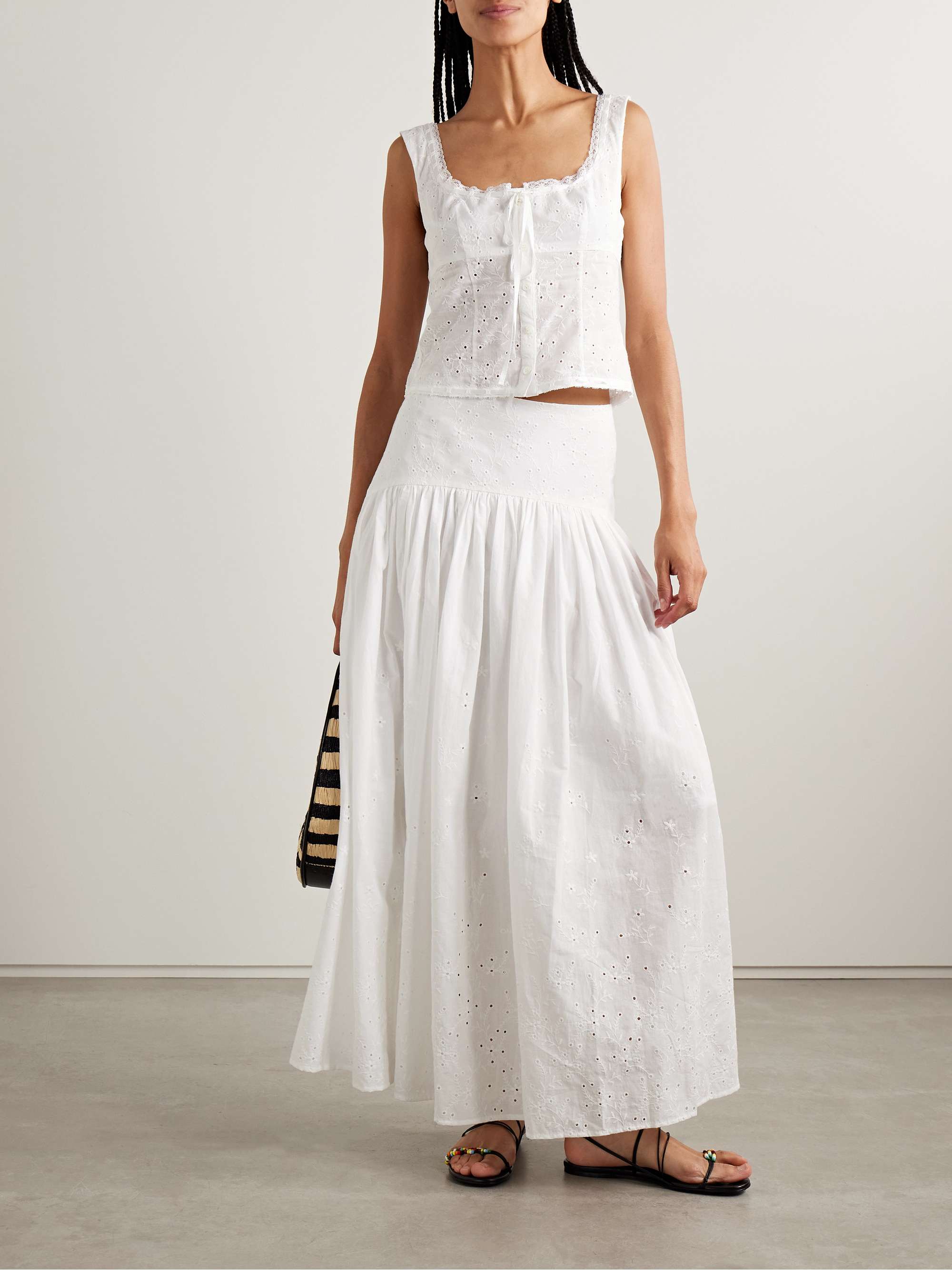 Procida gathered broderie anglaise cotton maxi skirt view