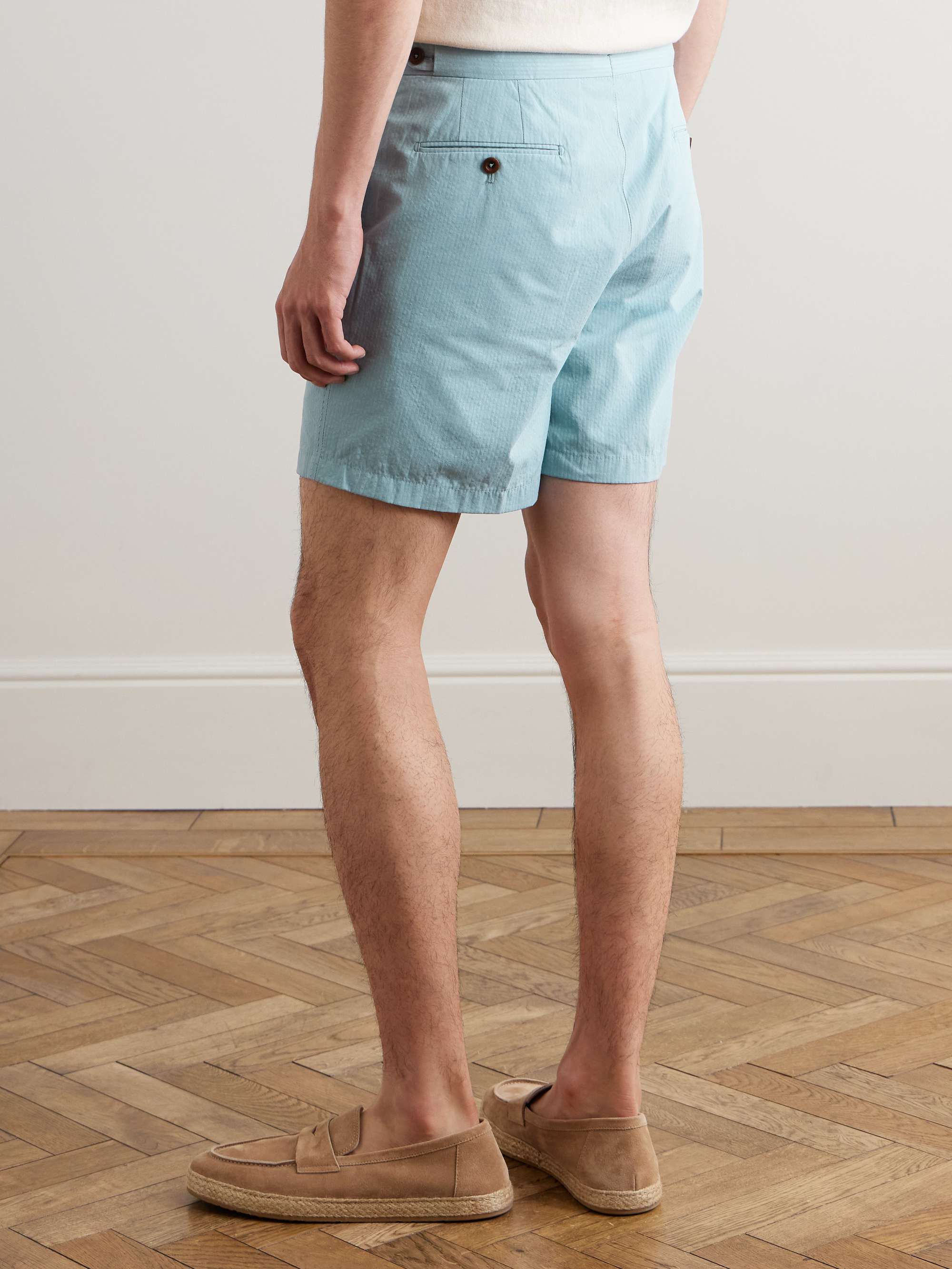 Slim-Fit Striped Cotton-Seersucker Shorts view