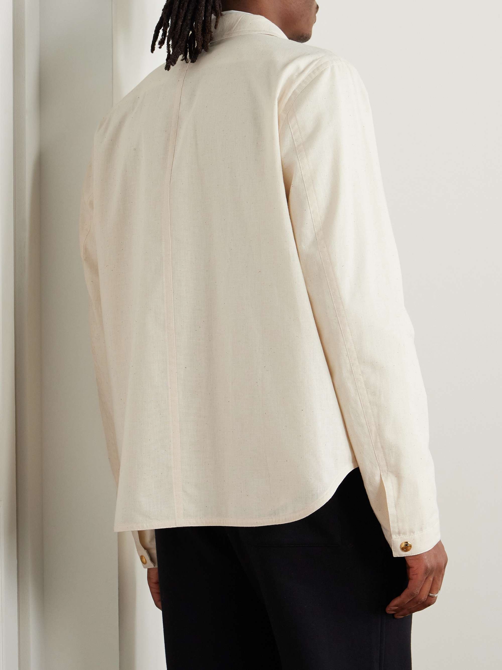 Striped Webbing-Trimmed Cotton Shirt view