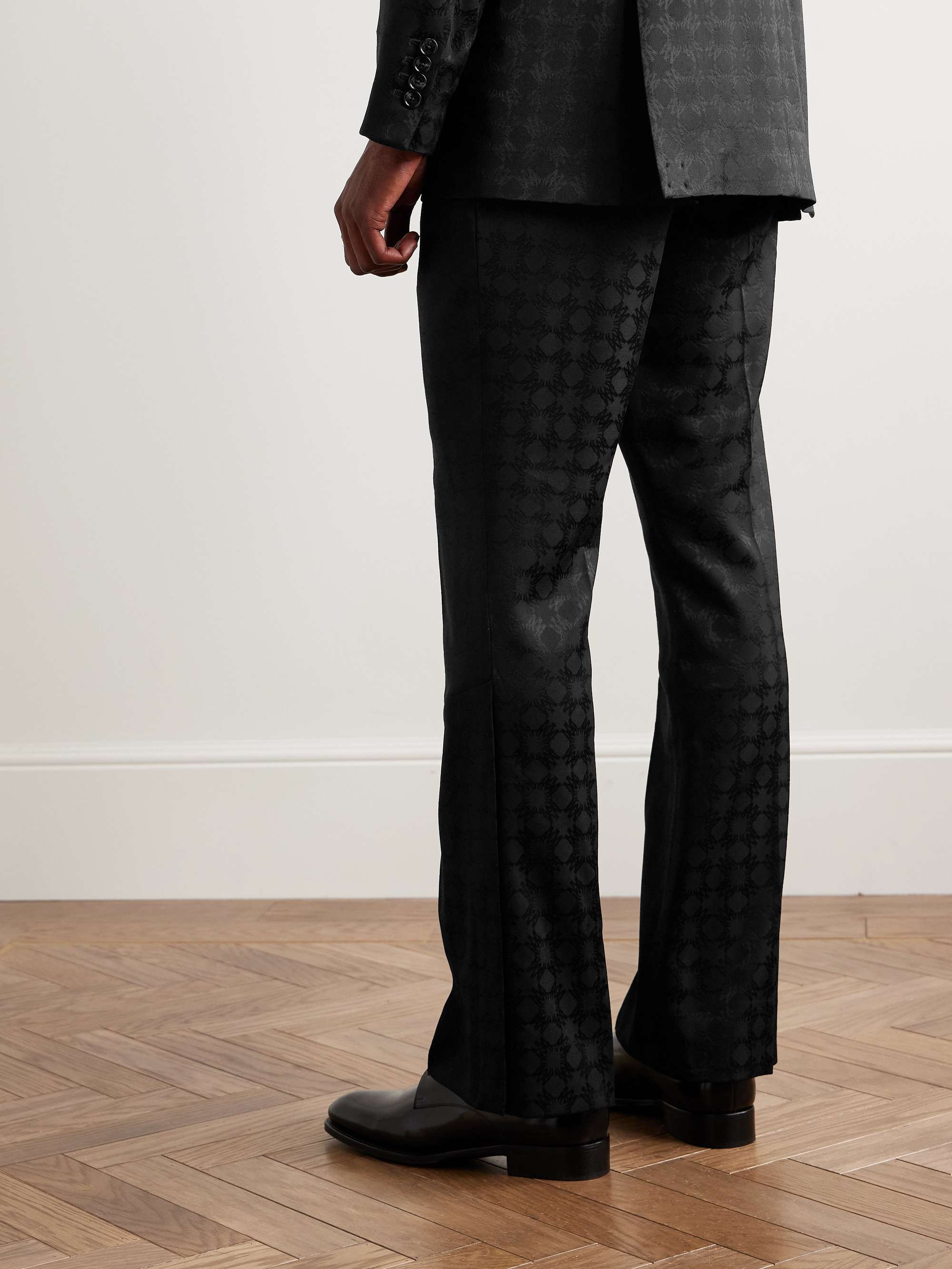 Quad Kick Slim-Fit Flared Satin-Jacquard Suit Trousers view