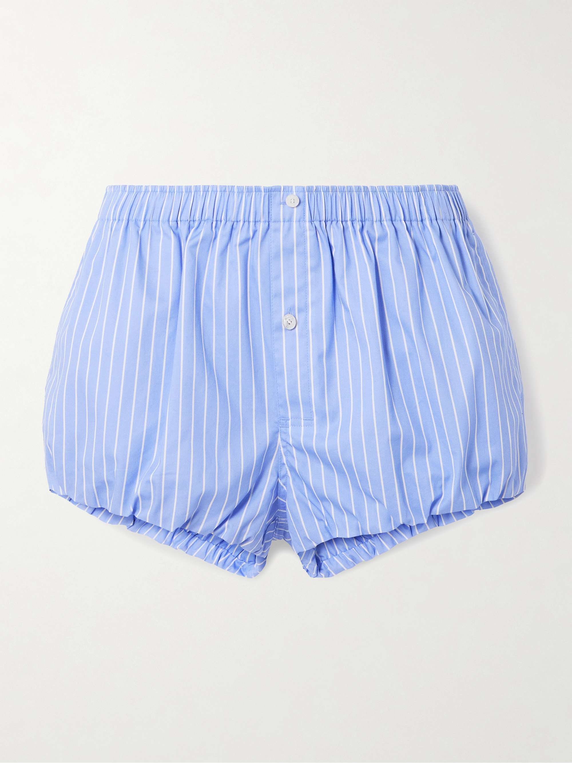 Gathered striped cotton-poplin shorts view