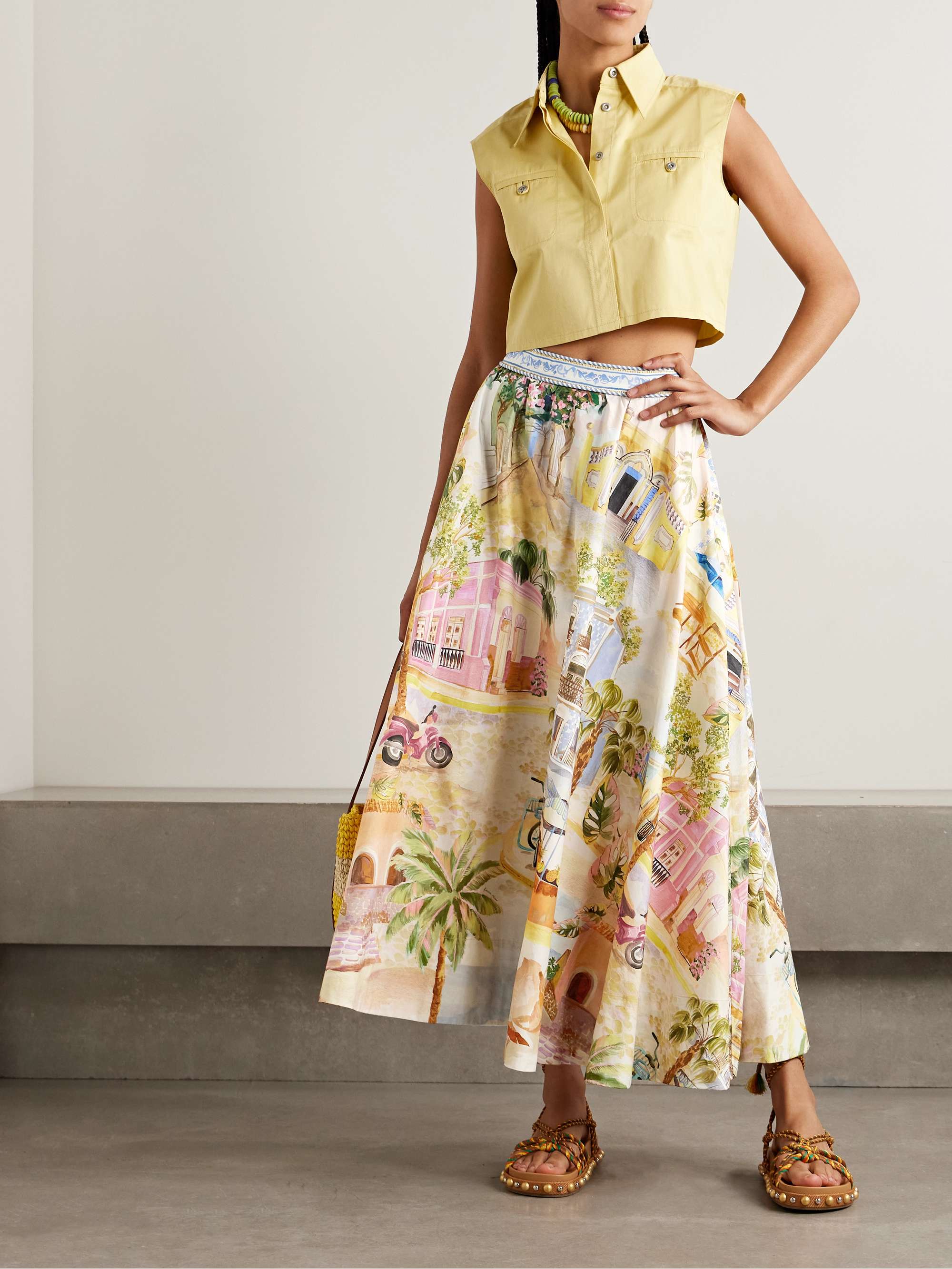 Printed organic cotton-poplin midi skirt view