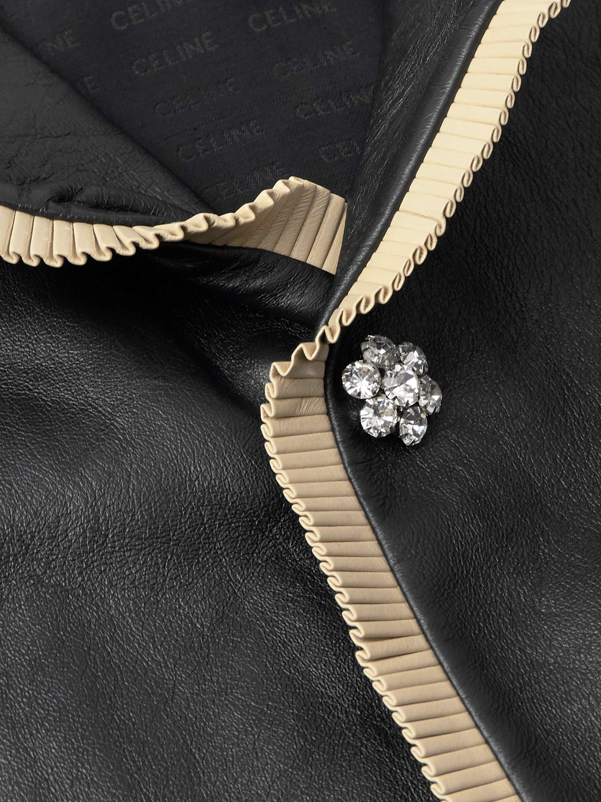 Slim-Fit Crystal-Embellished Leather Jacket view