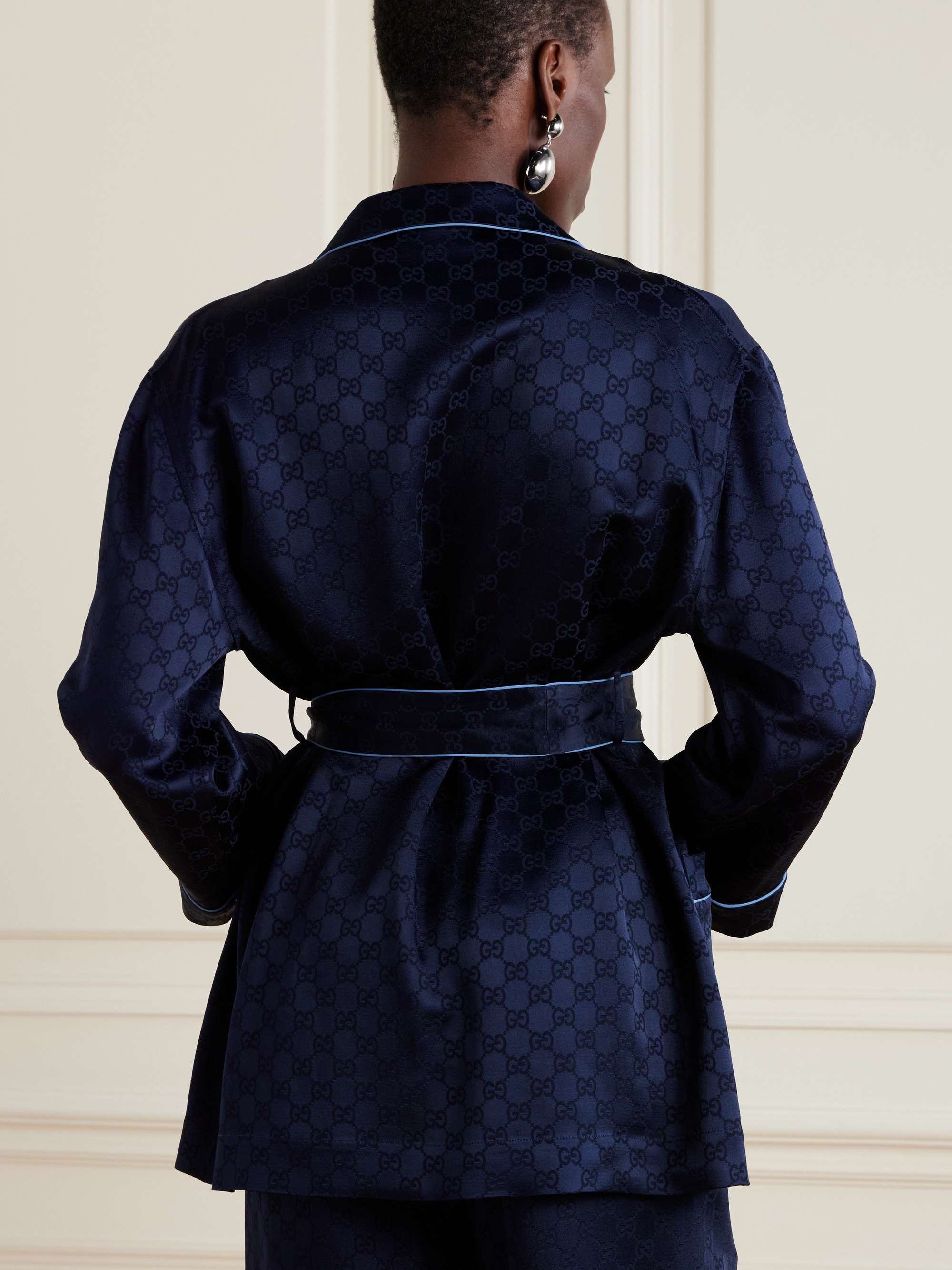 Belted satin-jacquard shirt view