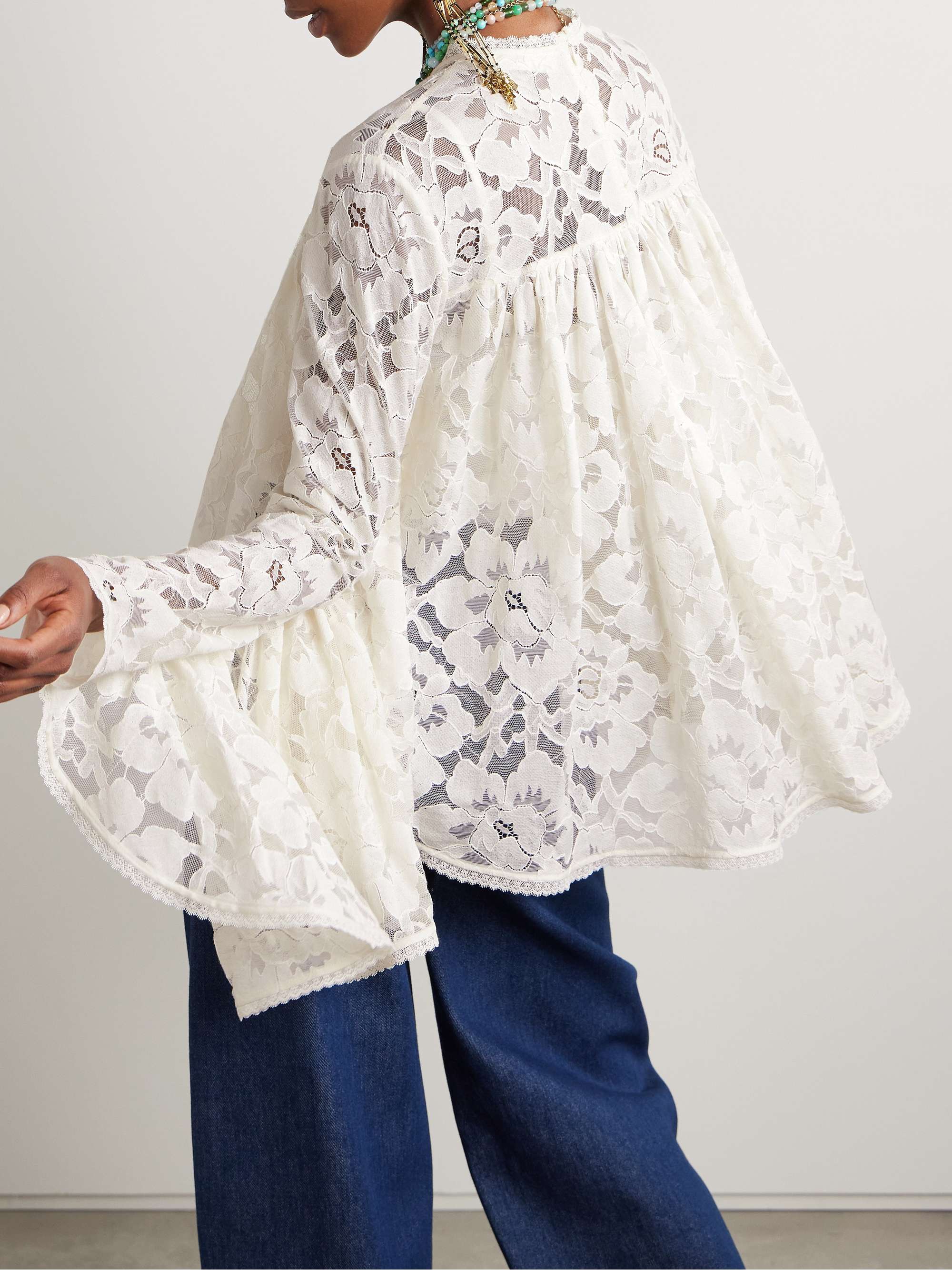 Illuminate gathered cotton-blend lace blouse view