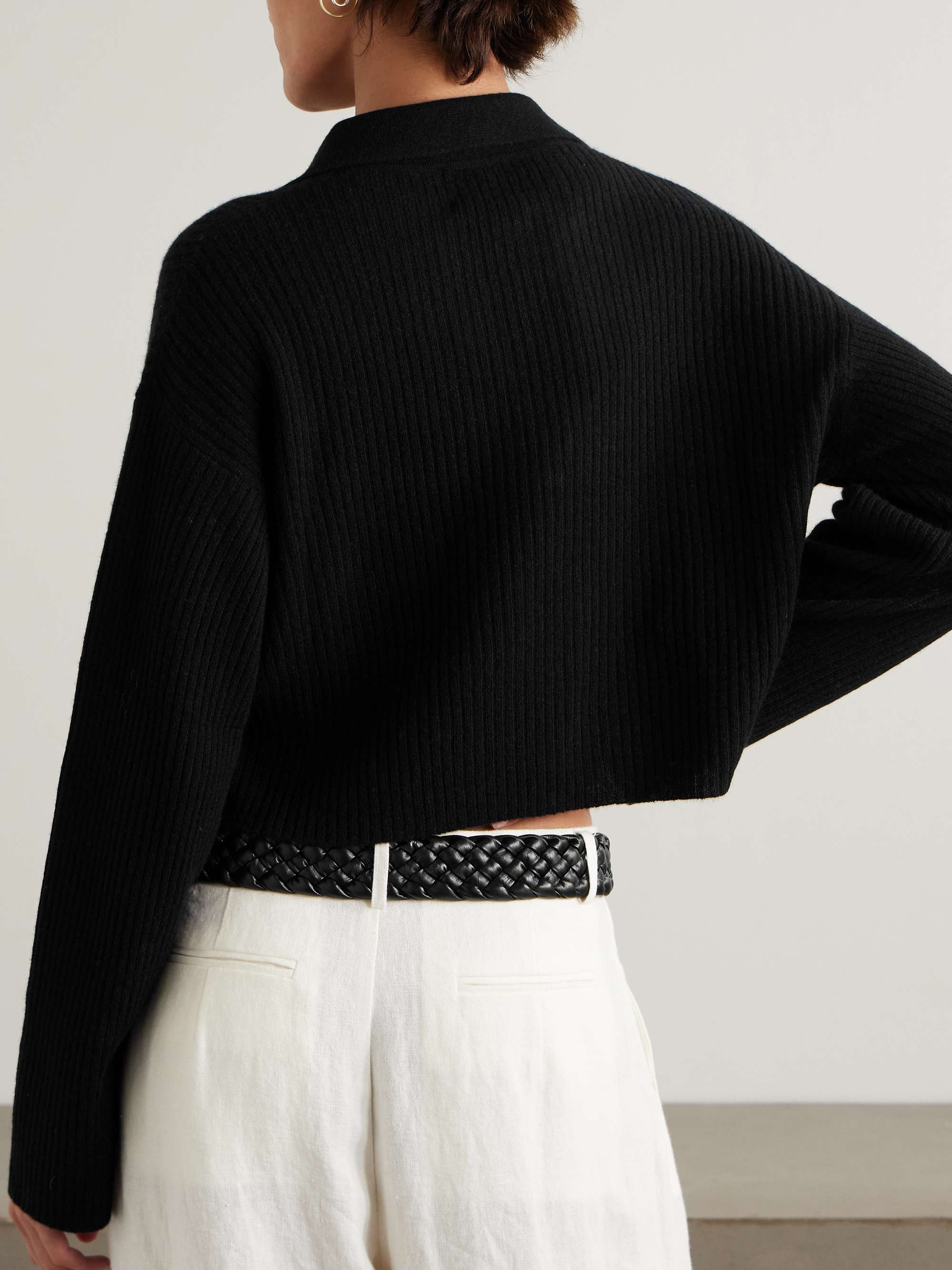 Ganta cropped ribbed organic cashmere polo sweater view