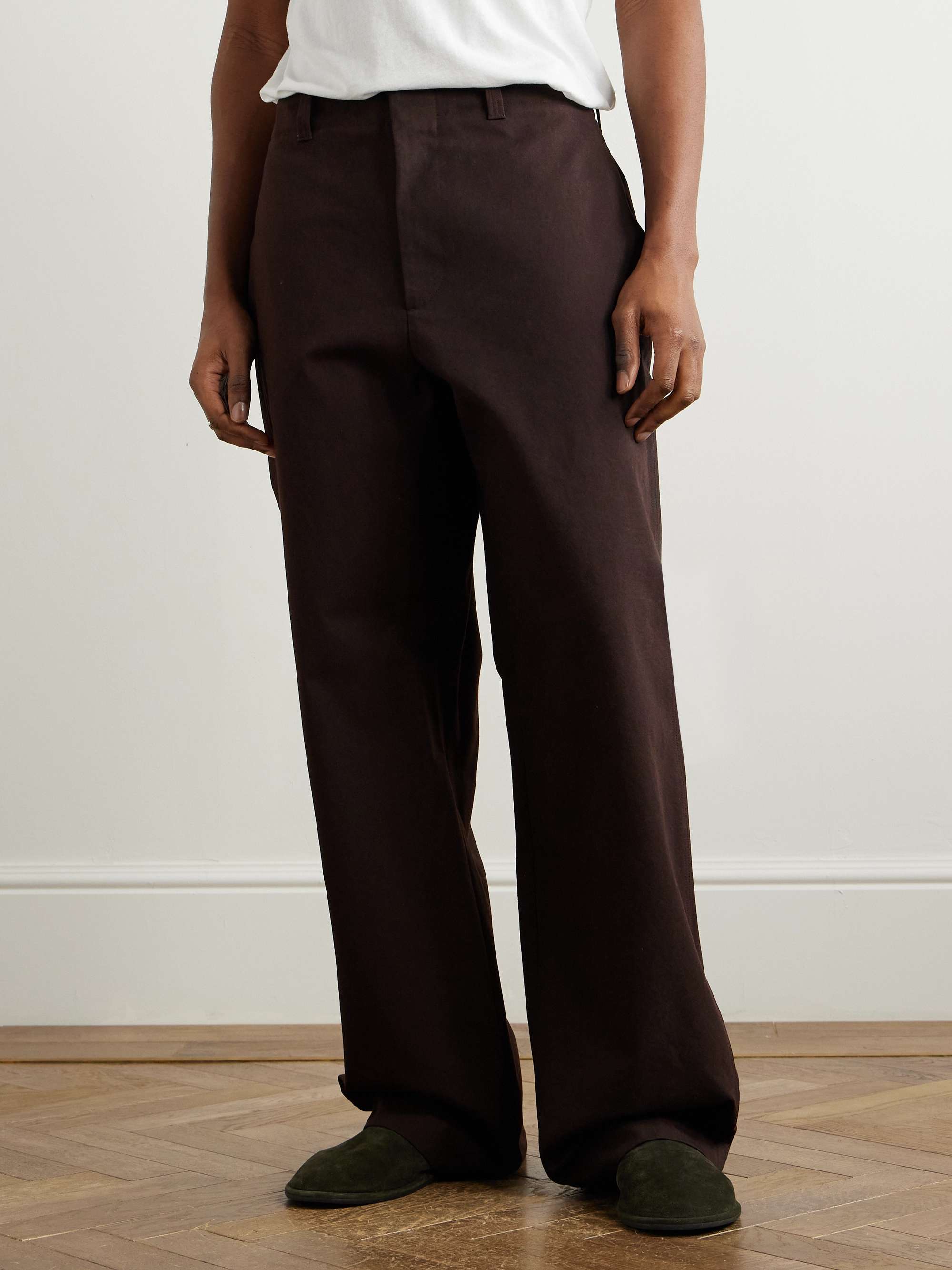 Wide-Leg Logo-Appliquéd Cotton-Canvas Trousers view