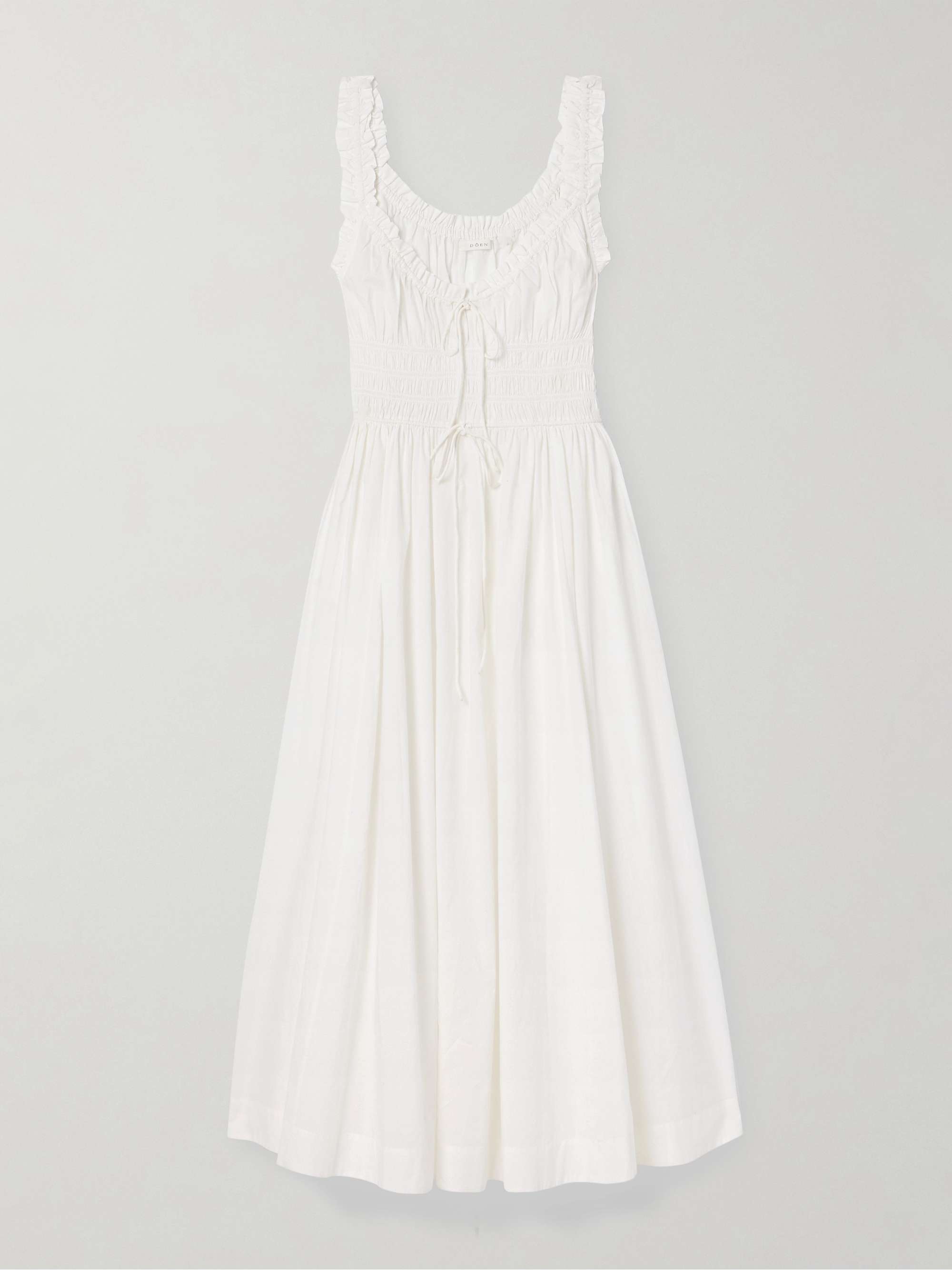 Emmaretta tie-detailed shirred cotton-voile midi dress view