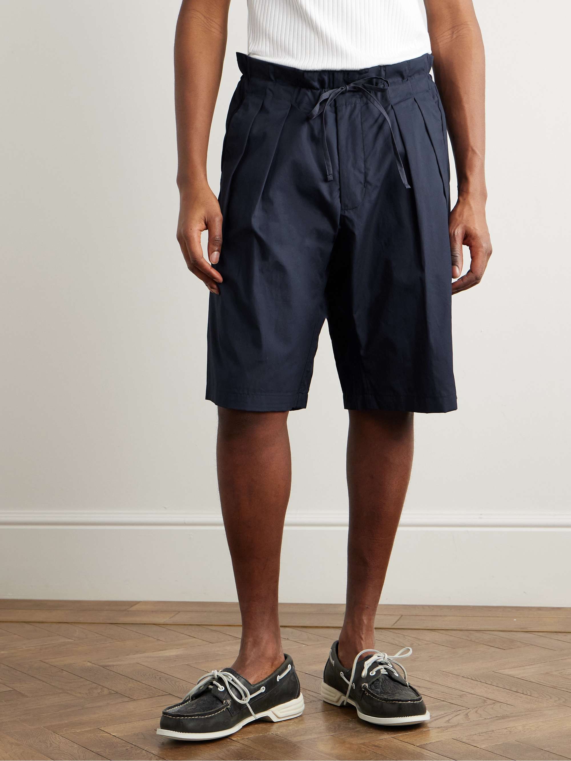 Straight-Leg Pleated Cotton Shorts view