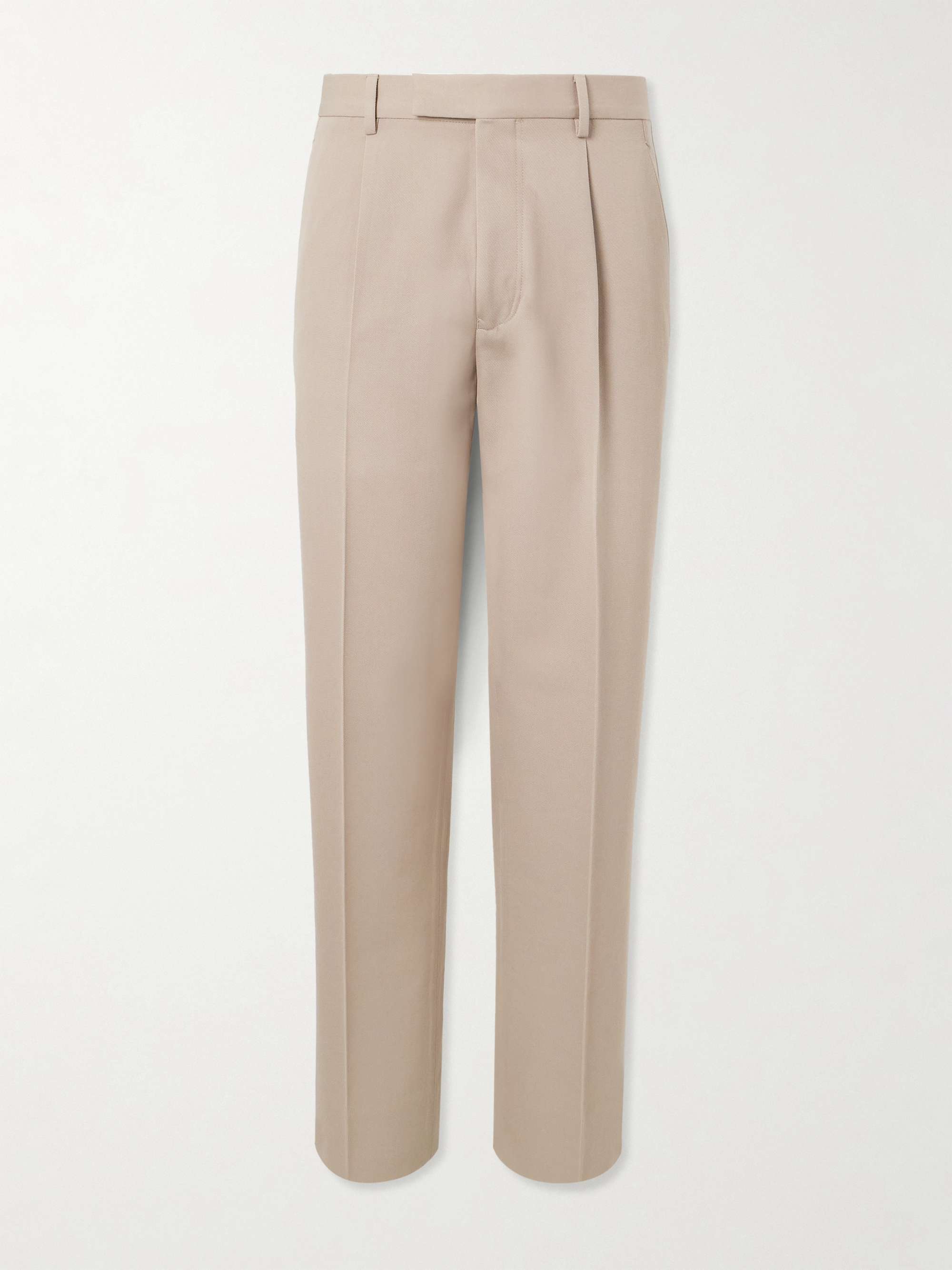Straight-Leg Pleated Cotton and Wool-Blend Twill Trousers view