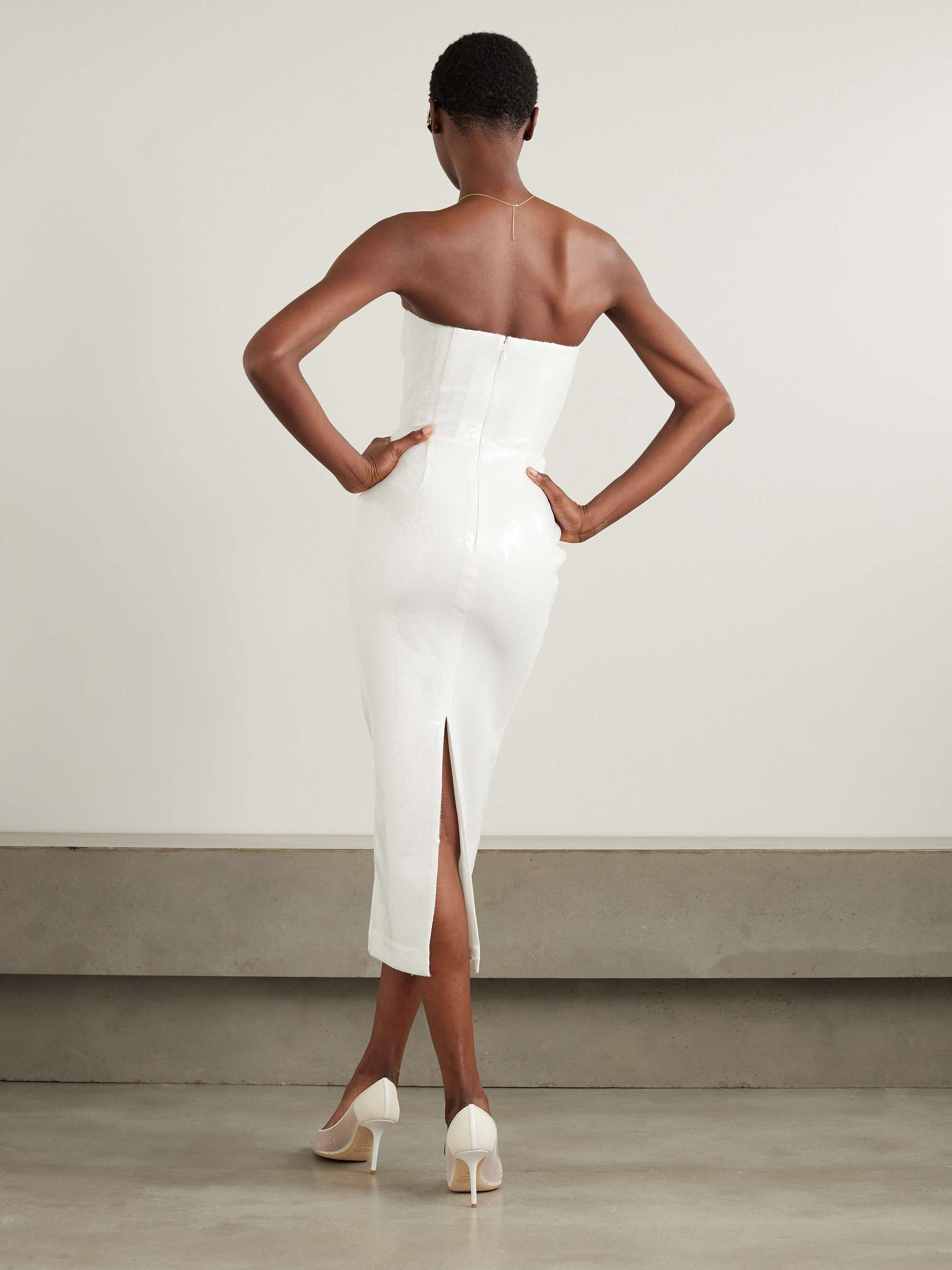 Strapless sequined crepe midi dress view