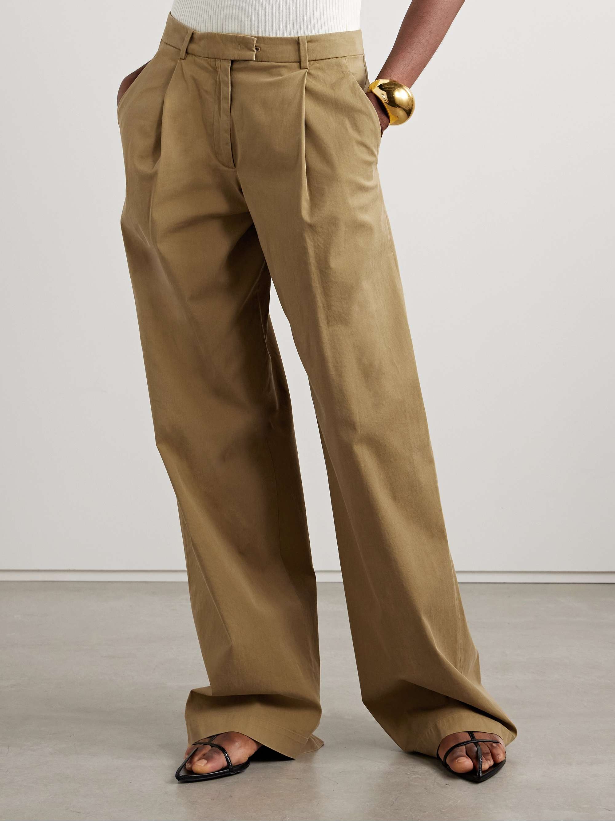 Pleated organic cotton-blend twill wide-leg pants view