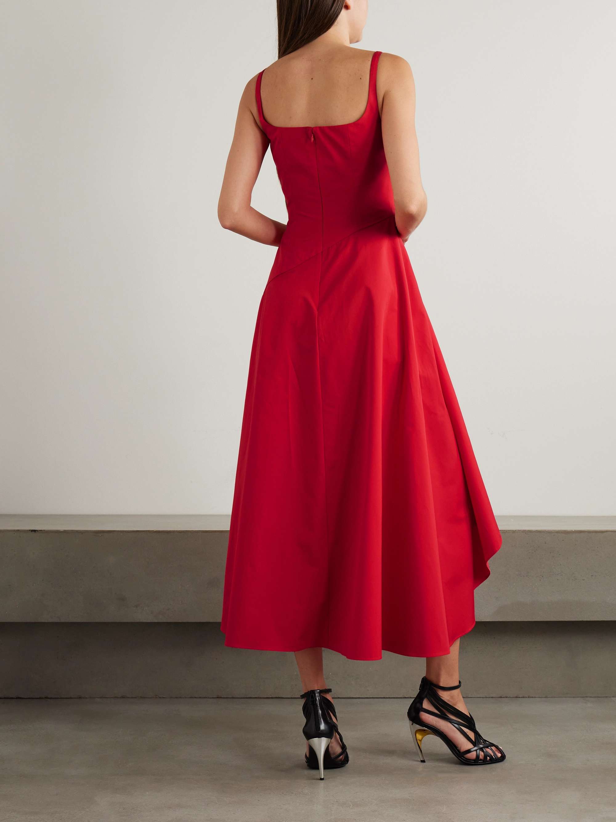 Asymmetric gathered cotton-poplin midi dress view