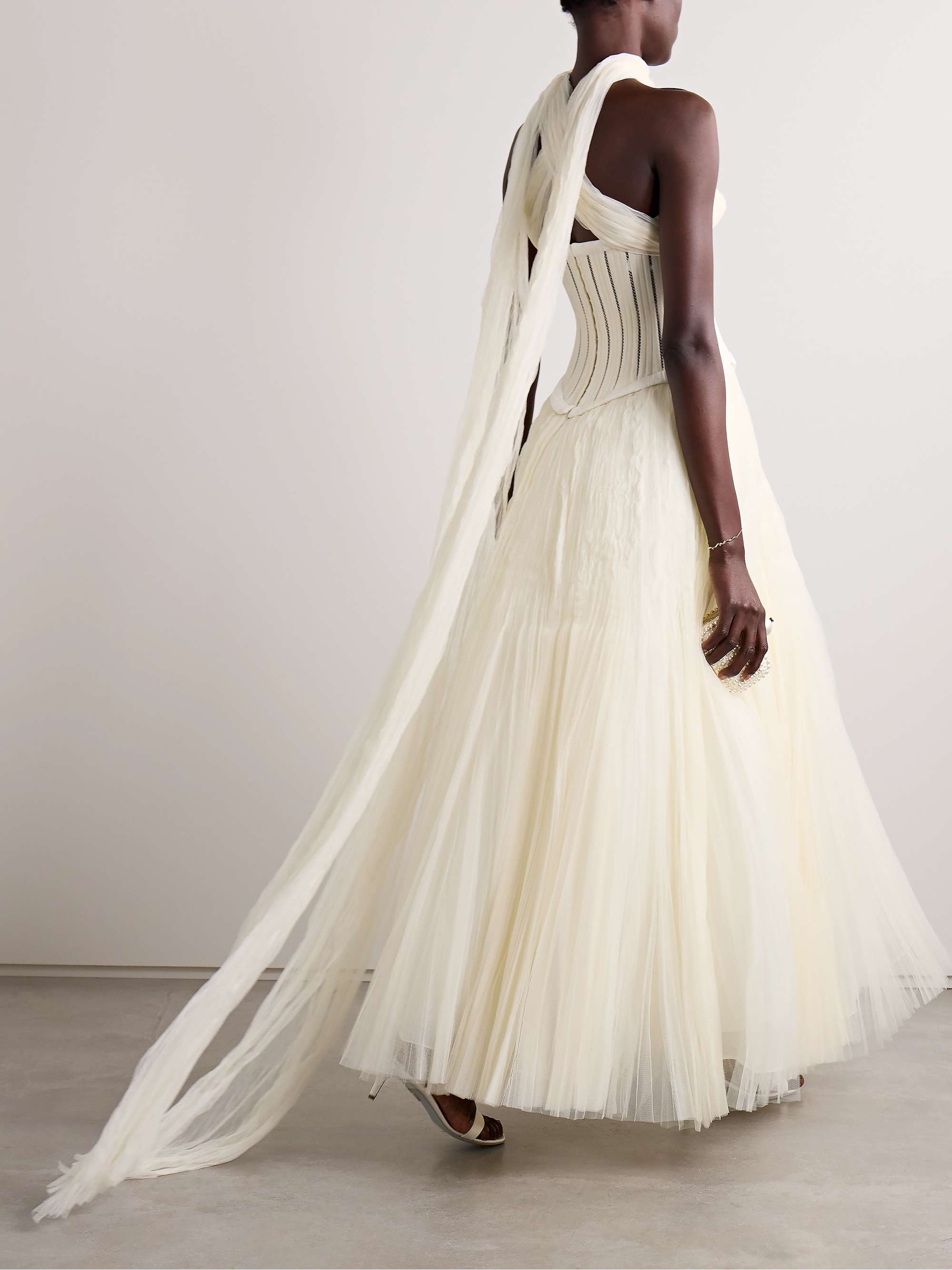 Anika strapless plissé satin-trimmed twill and tulle gown view