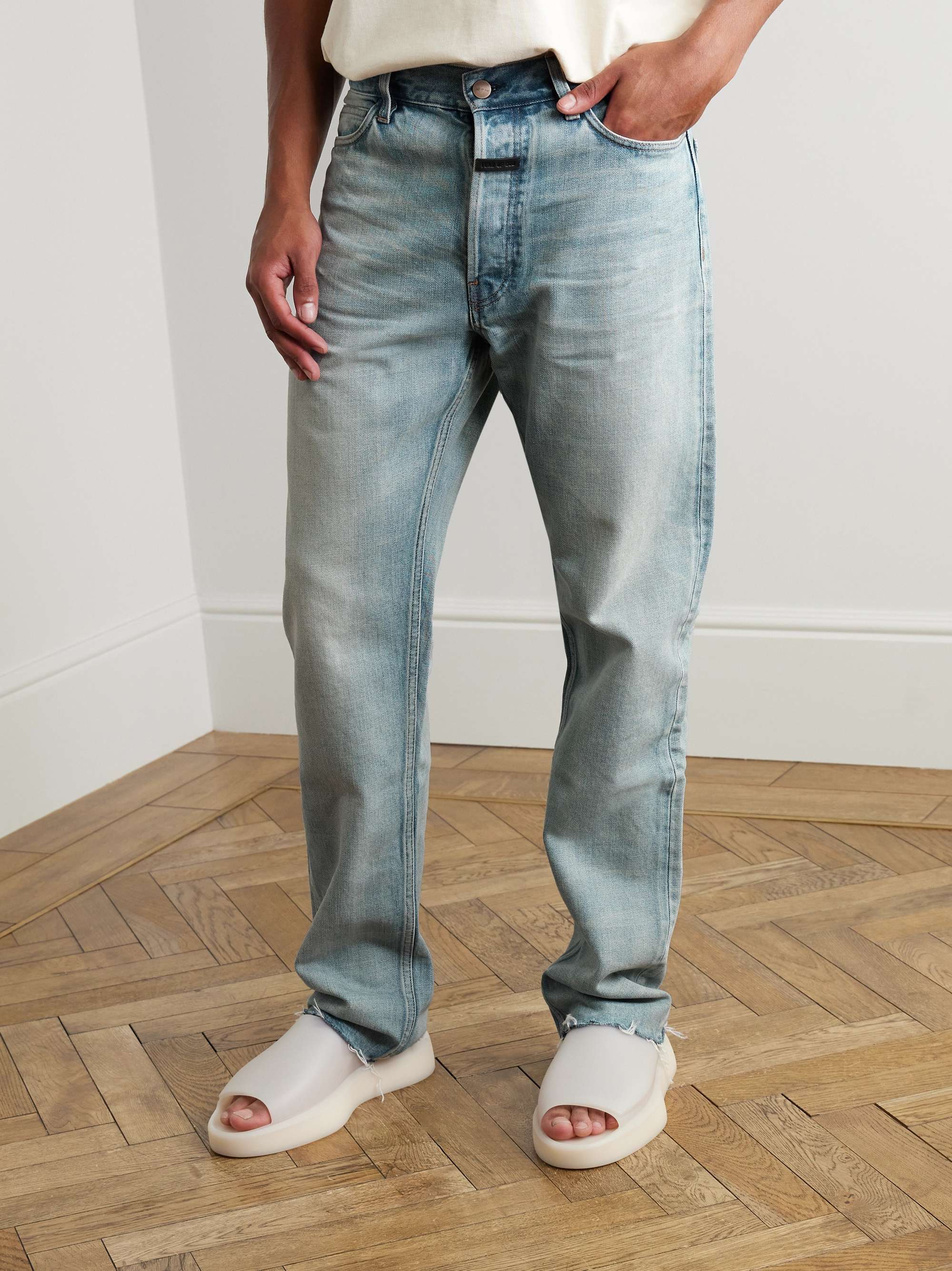 Straight-Leg Logo-Appliquéd Frayed Jeans view