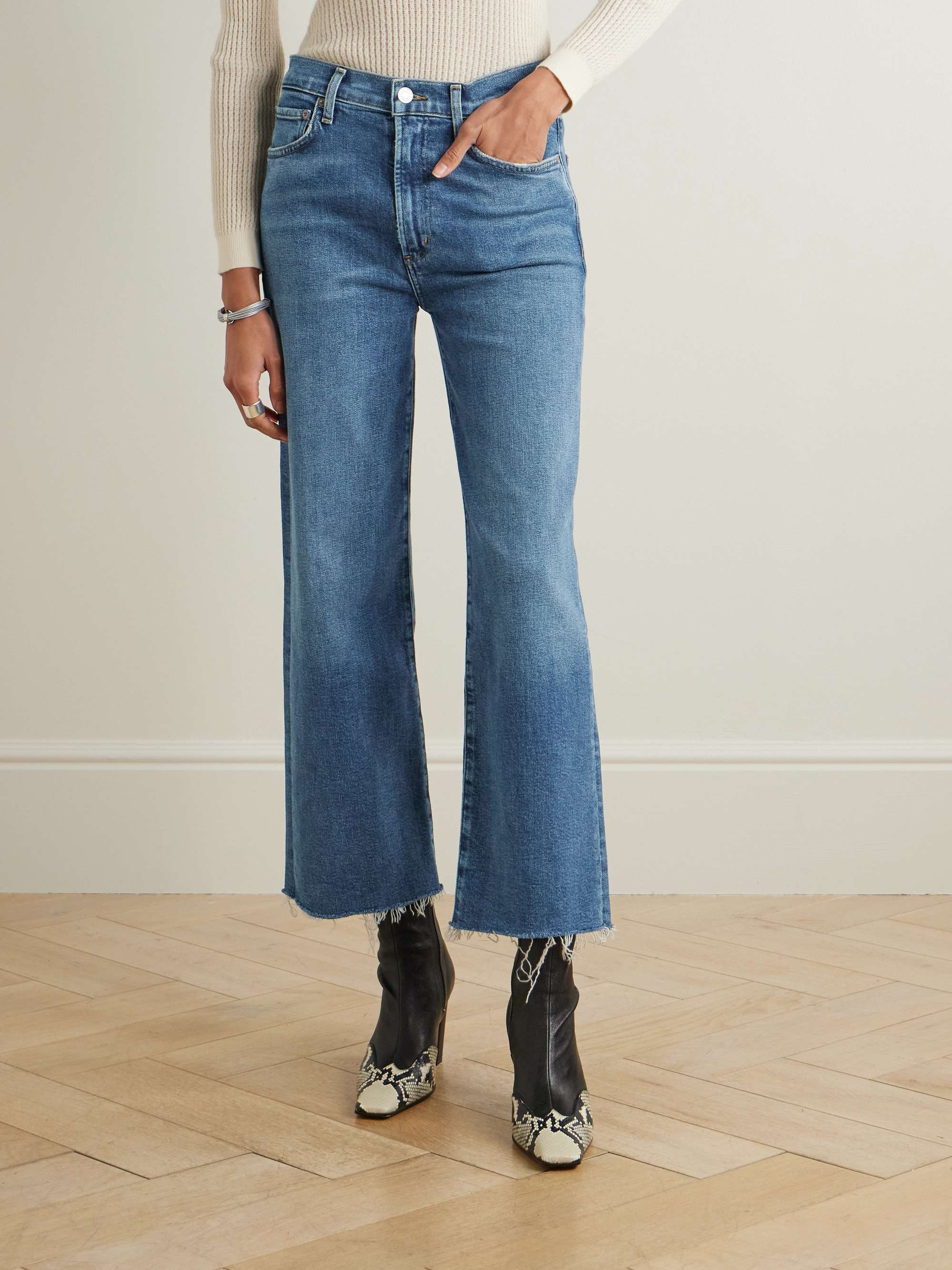 Harper cropped frayed mid-rise straight-leg jeans view