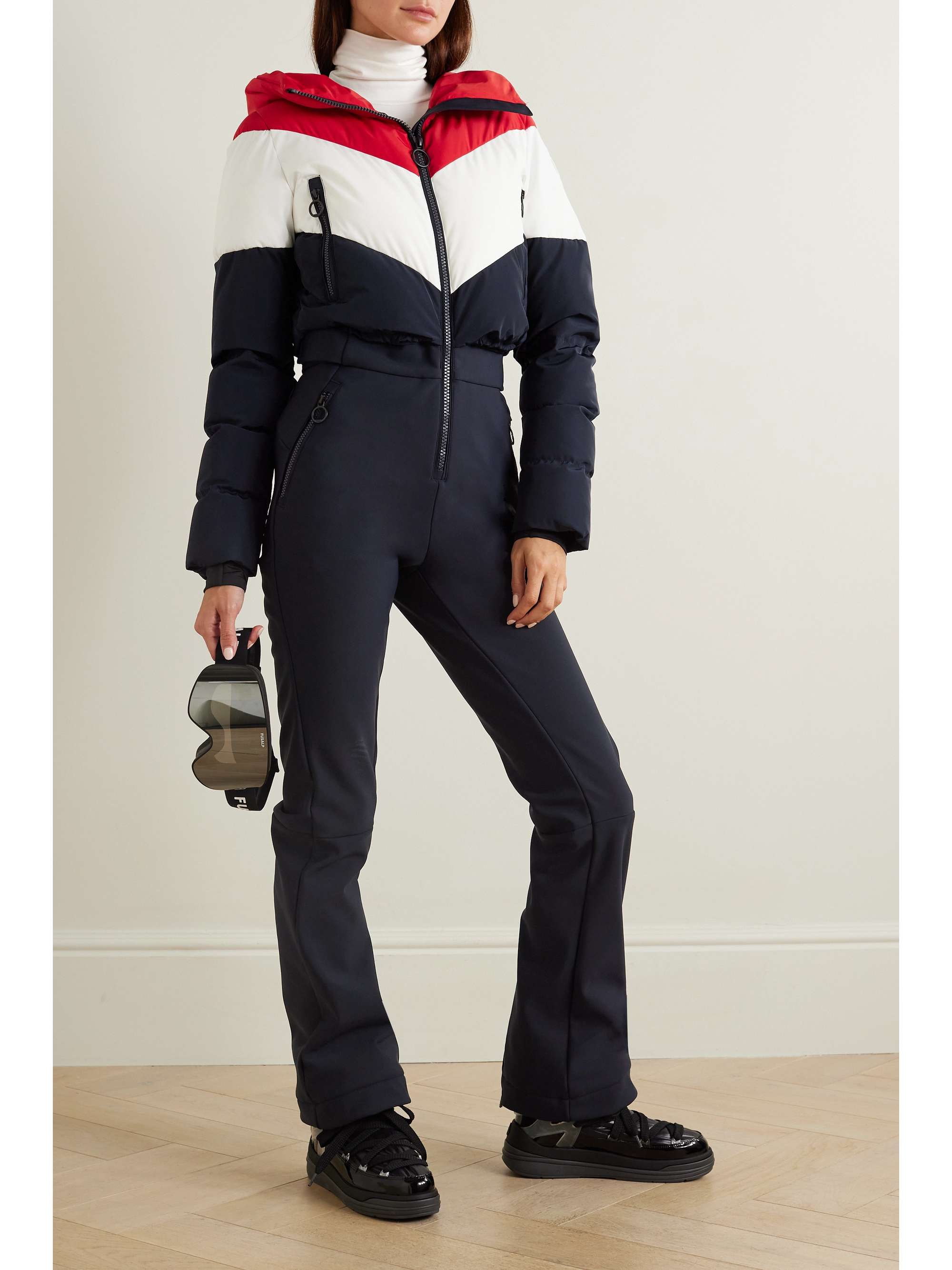 Kira softshell quilted color-block ski suit view